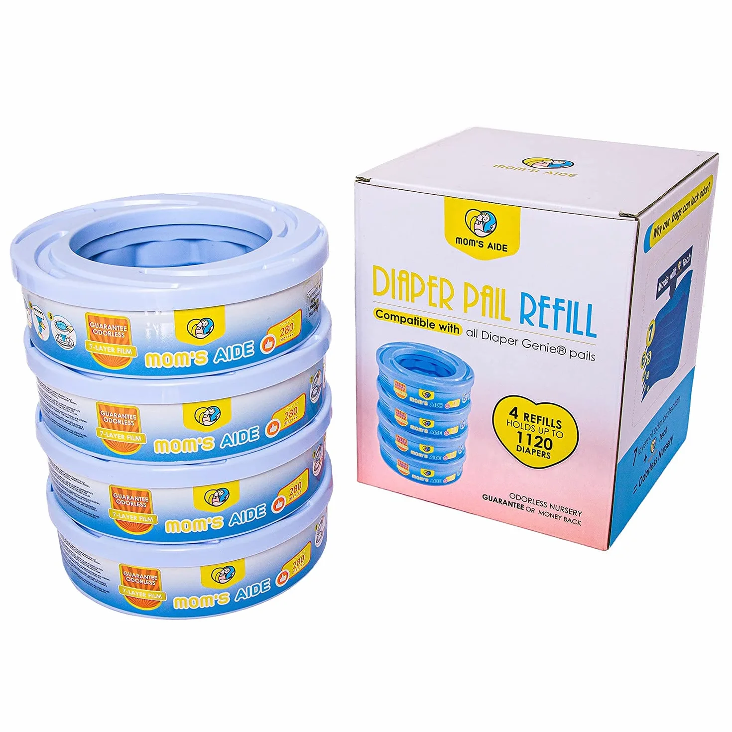 Mom's Aide Recambios compatible con el contenedor de pañales Angelcare (paquete de 4),incompatible con el Angelcare Dress Up，Dress Up XL,Classic XL