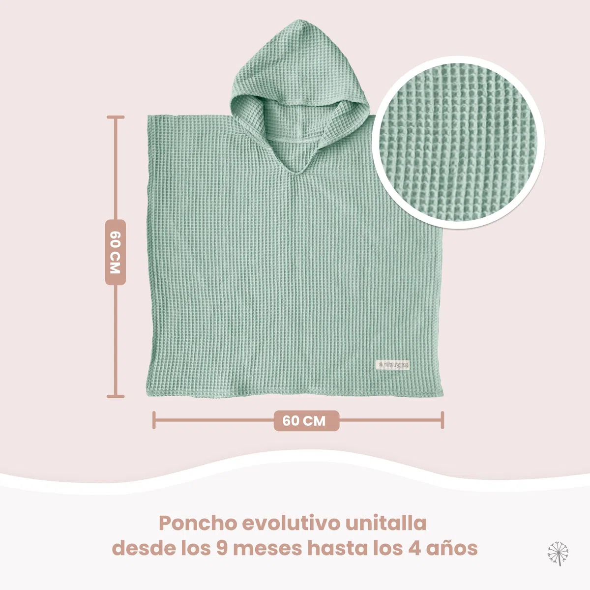 MIMUSELINA Poncho Toalla Bebe de Muselina 100% Algodón | Albornoz Niños Ligero y Absorbente | Toalla Playa Bebe Que Seca sin Frotar | Uso Diario, Baño, Playa y Piscina | Hecho en España | Waffle Mint
