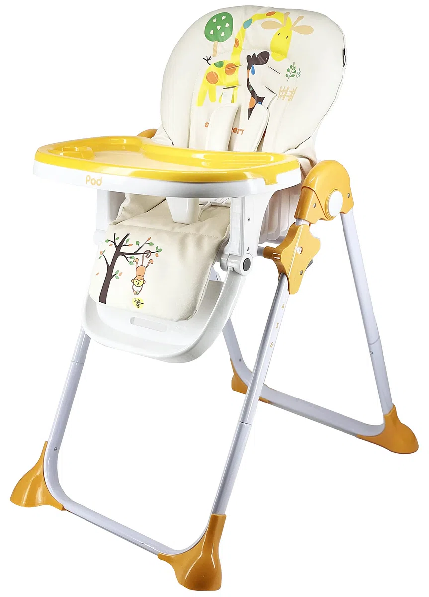 Star Ibaby Pod Giraffe - Trona para Bebes Reclinable, Altura Regulable en 6 Posiciones, Doble Bandeja Extraible, Blanco/Naranja