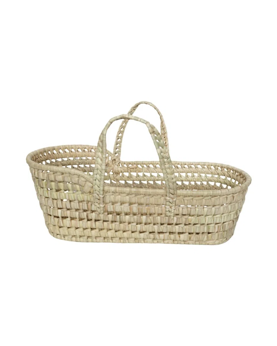 Capazo Bebe Mimbre Artesano de Palma Natural para Muñecos, Bebé Reborn y Decoración Infantil – Hecho a Mano con Asas Jugar y Decorar -Capazo Infantil Mediano