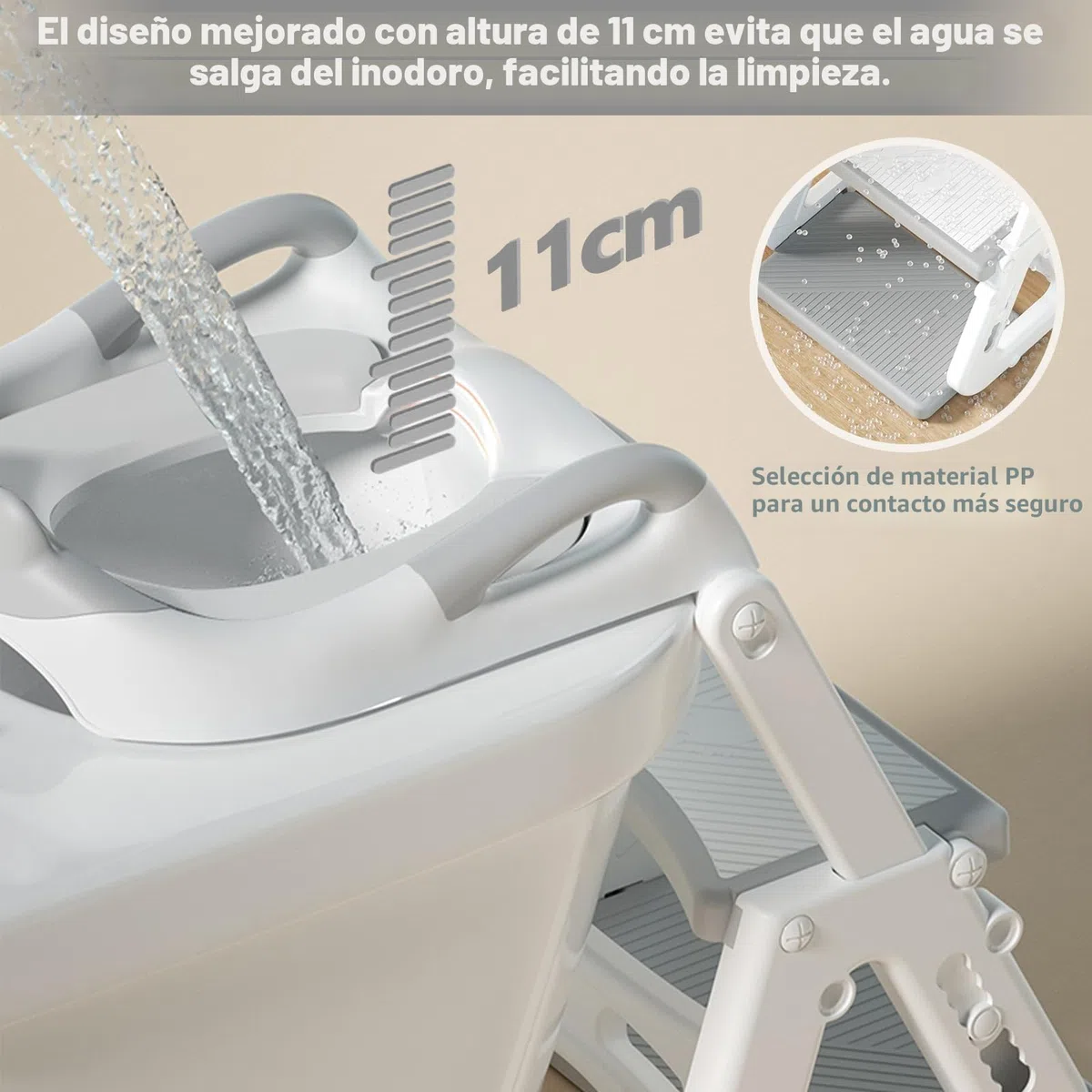 Adaptador WC Niños con Escalera,Reductor WC Niños,Adaptador Baño para Niños,Escalera WC para Niños,Ajustable,Plegable,PVC Cojín Acolchado,Antideslizante,para Inodoros en Forma de V, U o O