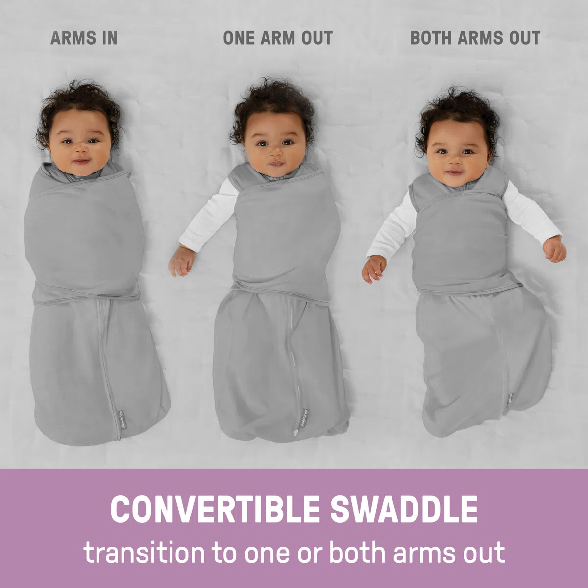 SwaddleMe by Ingenuity, Manta Convertible Arms Free, para Edades Entre 0 y 3 Meses, Entre 6,35 y 8,15 Kilos, 1 Unidad, 0.5 TOG - Elefante Feliz