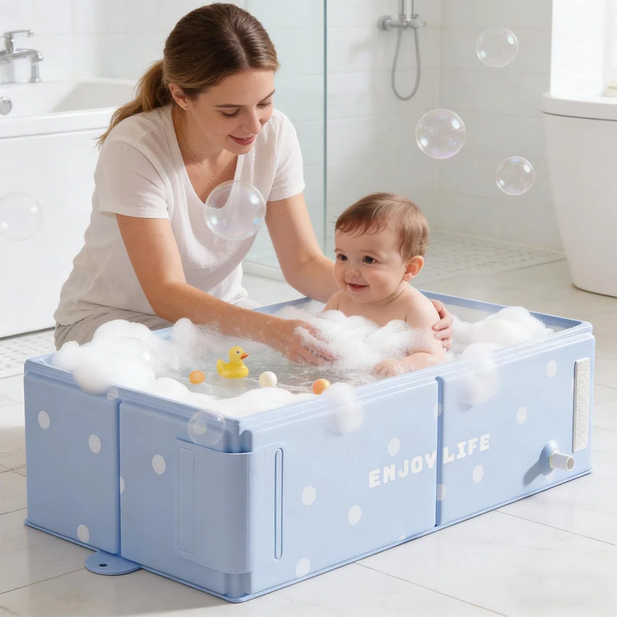 Bañera Infantil - Lavabo de Baño | Bañera Plegable para Bebé para Ducha y Camping, Plato de Ducha sin Montaje para Niños 0-8 Años, Bañeřa de Viaje Portátil Playa Hotel Exterior Estable 1-Ud