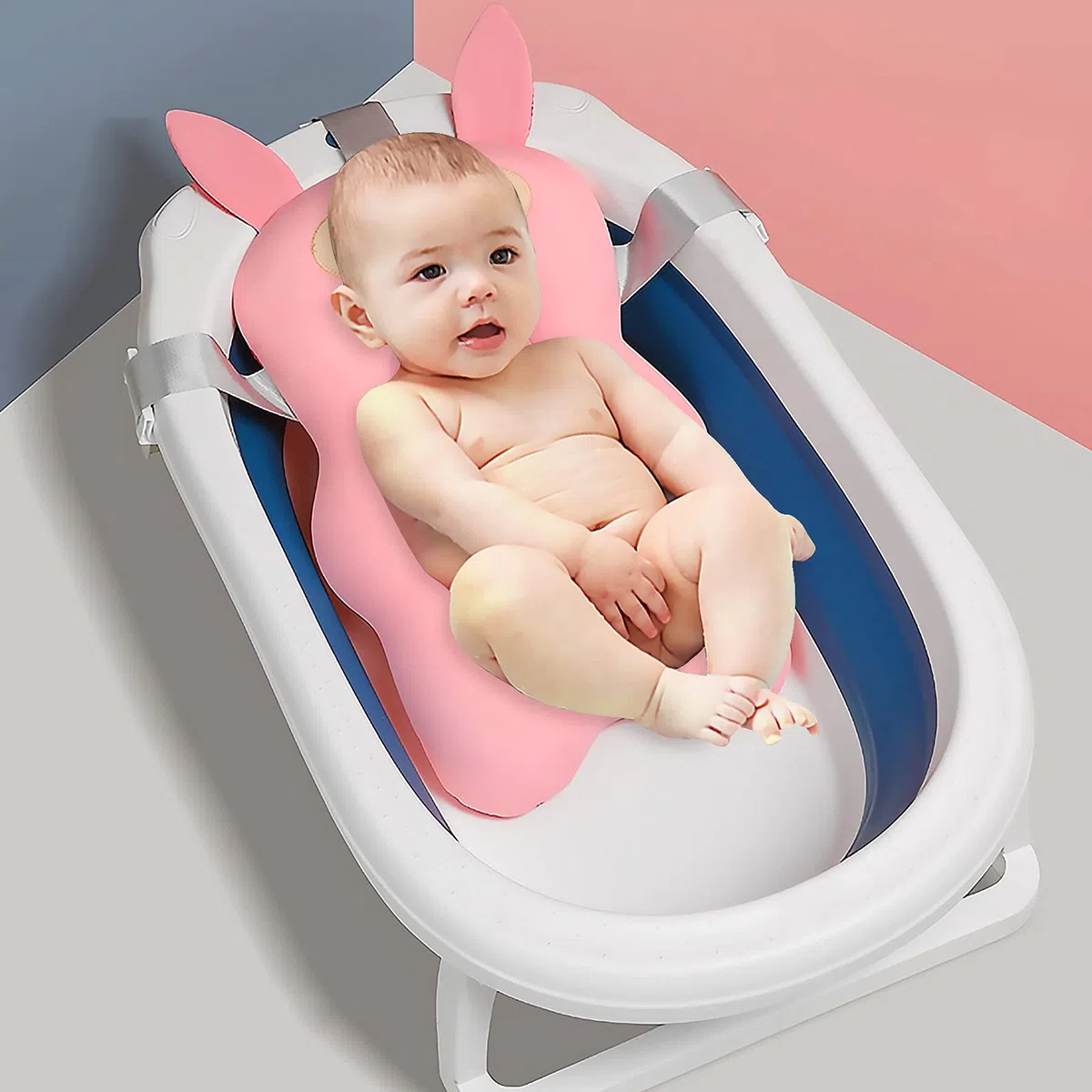 SONARIN Cojín de Baño para Bebé,Alfombrilla de Baño para Bebé Recién Almohadilla de Soporte Antideslizante Transpirable para Bañera Infantil Alfombra para Bañera Asiento de Cojín de Ducha(Rosa)