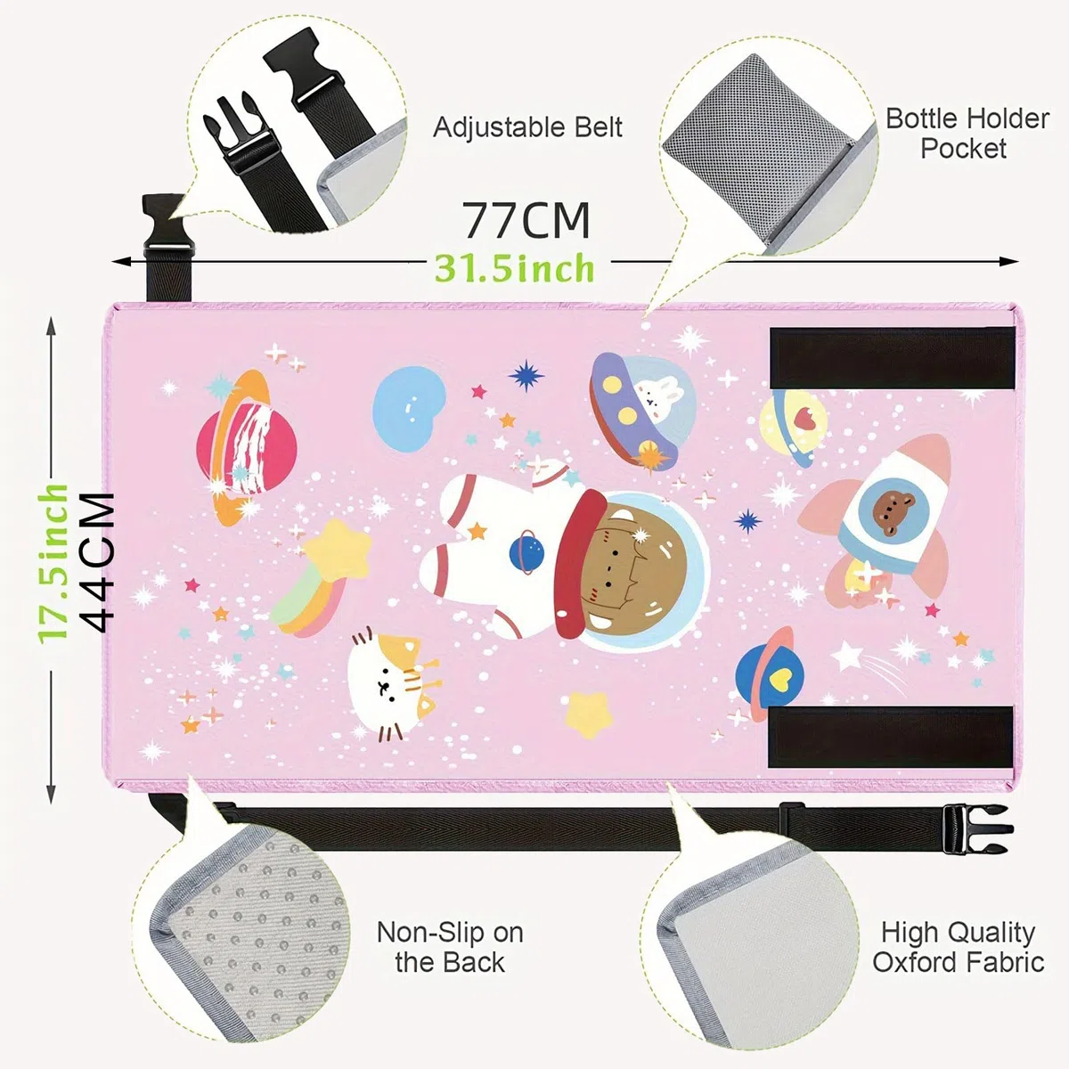 Reposapiés de Avión para Niños,Extensores de Asientos para Aviones Cama de Viaje Portátil para Niños Extensión de Asiento de Avión Plegable Accesorios de Viaje en Avión,79 x 44 cm (Rosa)