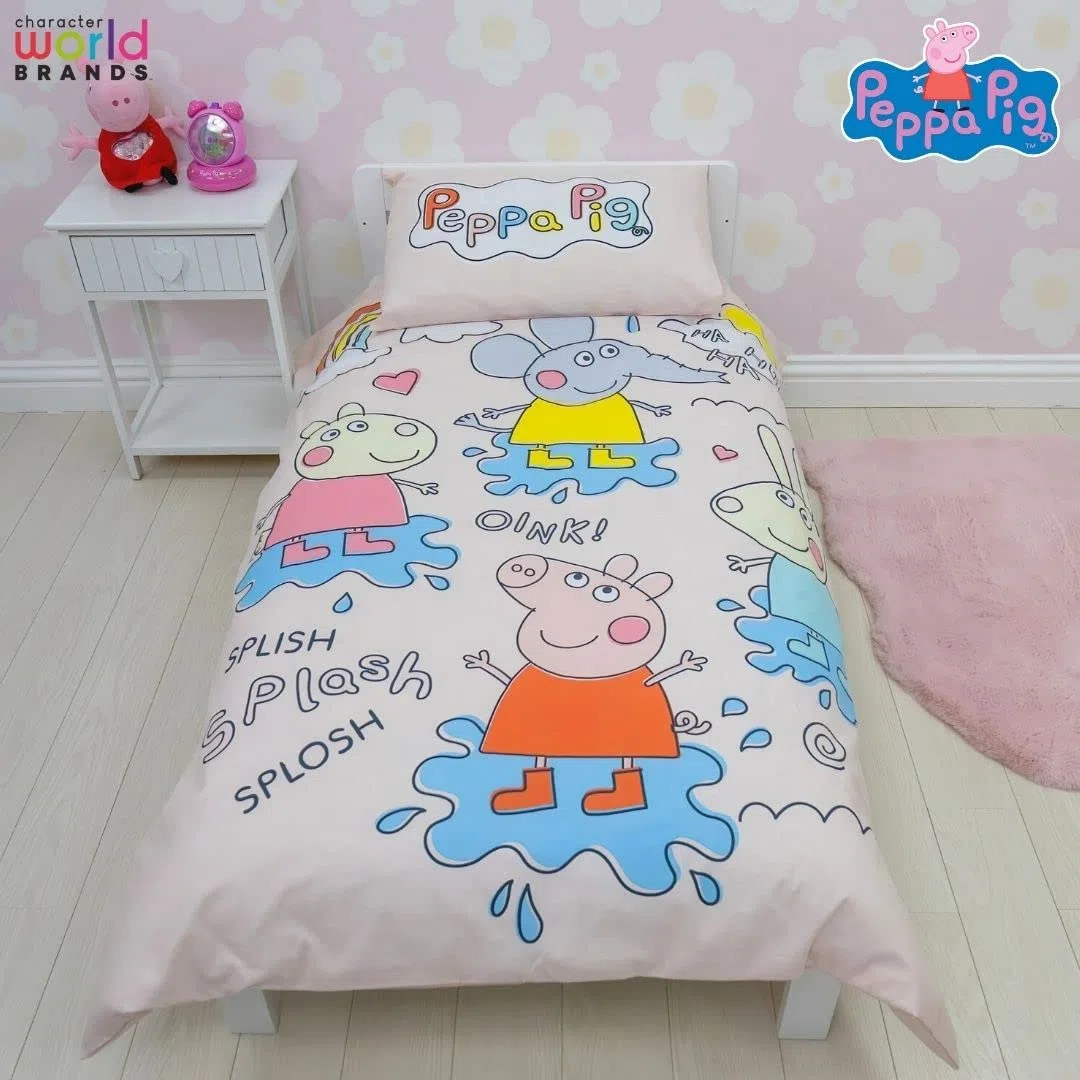 Character World Peppa Pig - Juego de Funda de edredón Oficial para Cuna Infantil | Diseño Divertido Reversible de 2 Caras para niños con Funda de Almohada a Juego | polialgodón