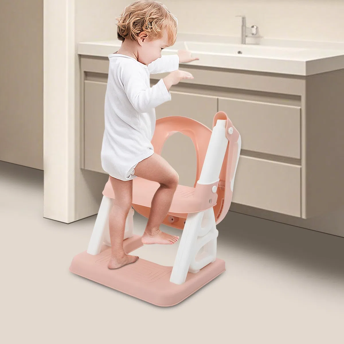Asiento de inodoro para niños, asiento de inodoro con escalera y asas, altura ajustable, accesorio de inodoro plegable para niños, niños, niñas, bebé