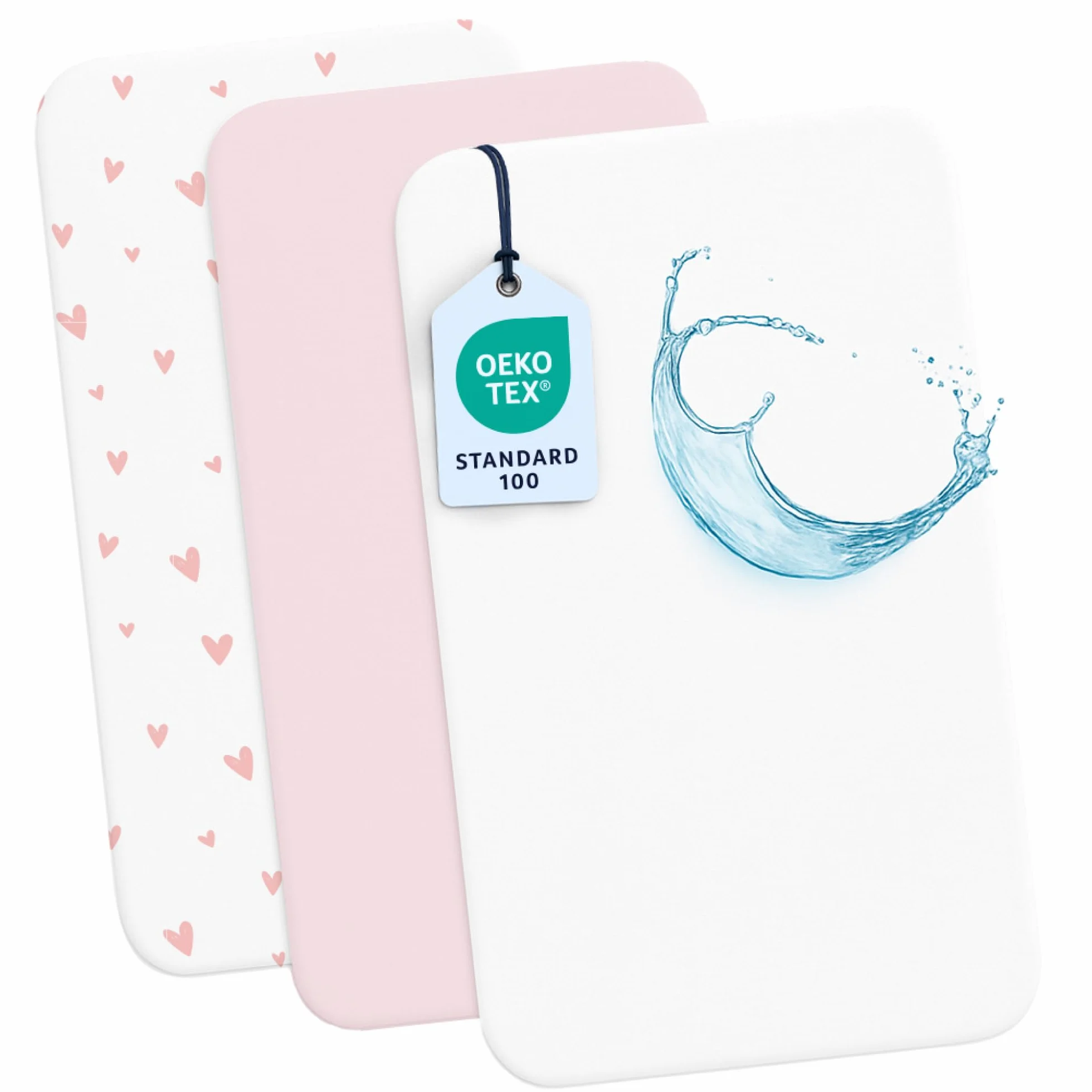 Dreamzie 2 Sabanas Minicuna + 1 Protector Colchón Cuna Impermeable Bebe⎥100% Algodón para Cuna, Moisés - 50x83 cm Estampado Heart