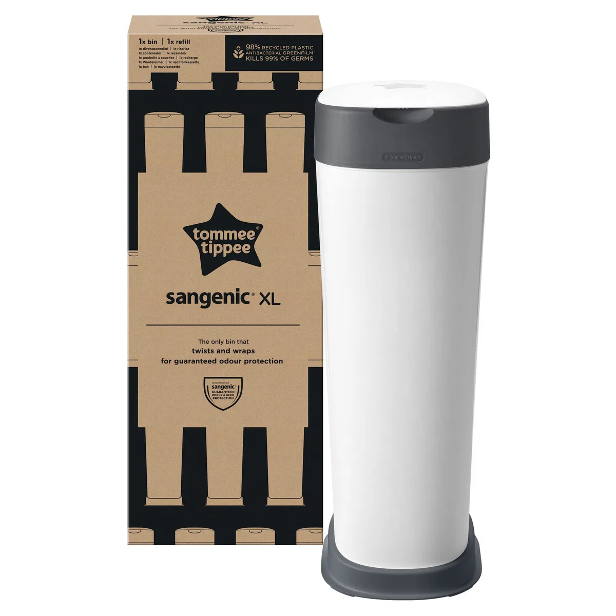 Tommee Tippee Contenedor para Pañales Twist and Click XL, Incluye 1 Recambio con Lámina Antibacteriana Multicapa, Blanco