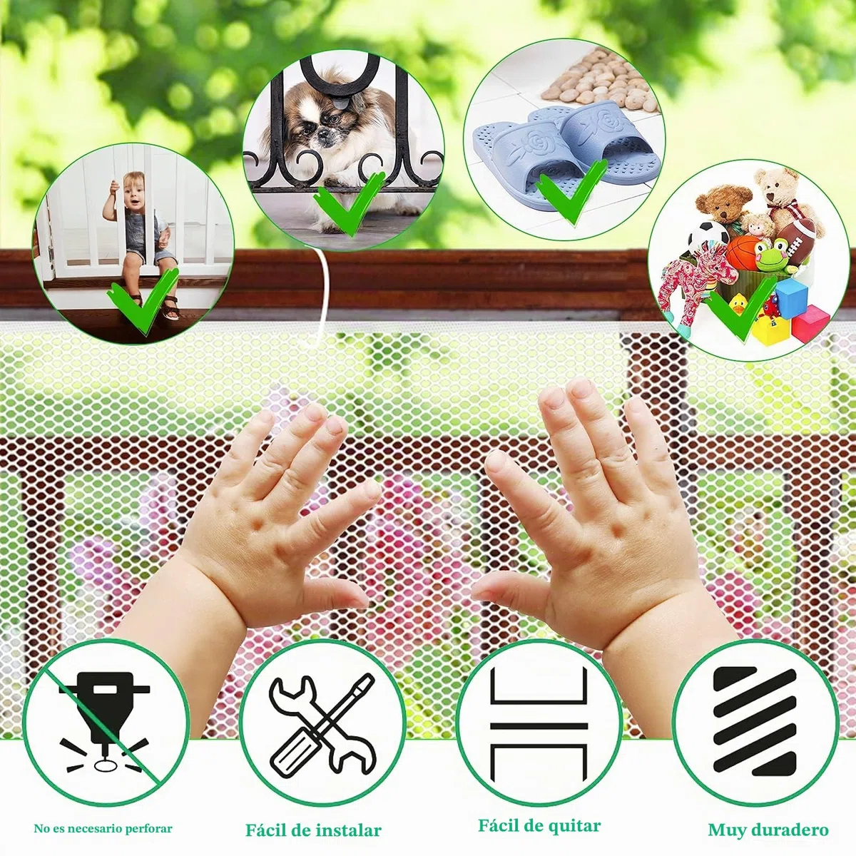 Red de Seguridad para Niños, Bebé Red de Seguridad para Balcón y Escaleras, 300Lx90H CM Robusto Ajustable Malla de Protección de Valla de Barandilla para Infantil, Blanco