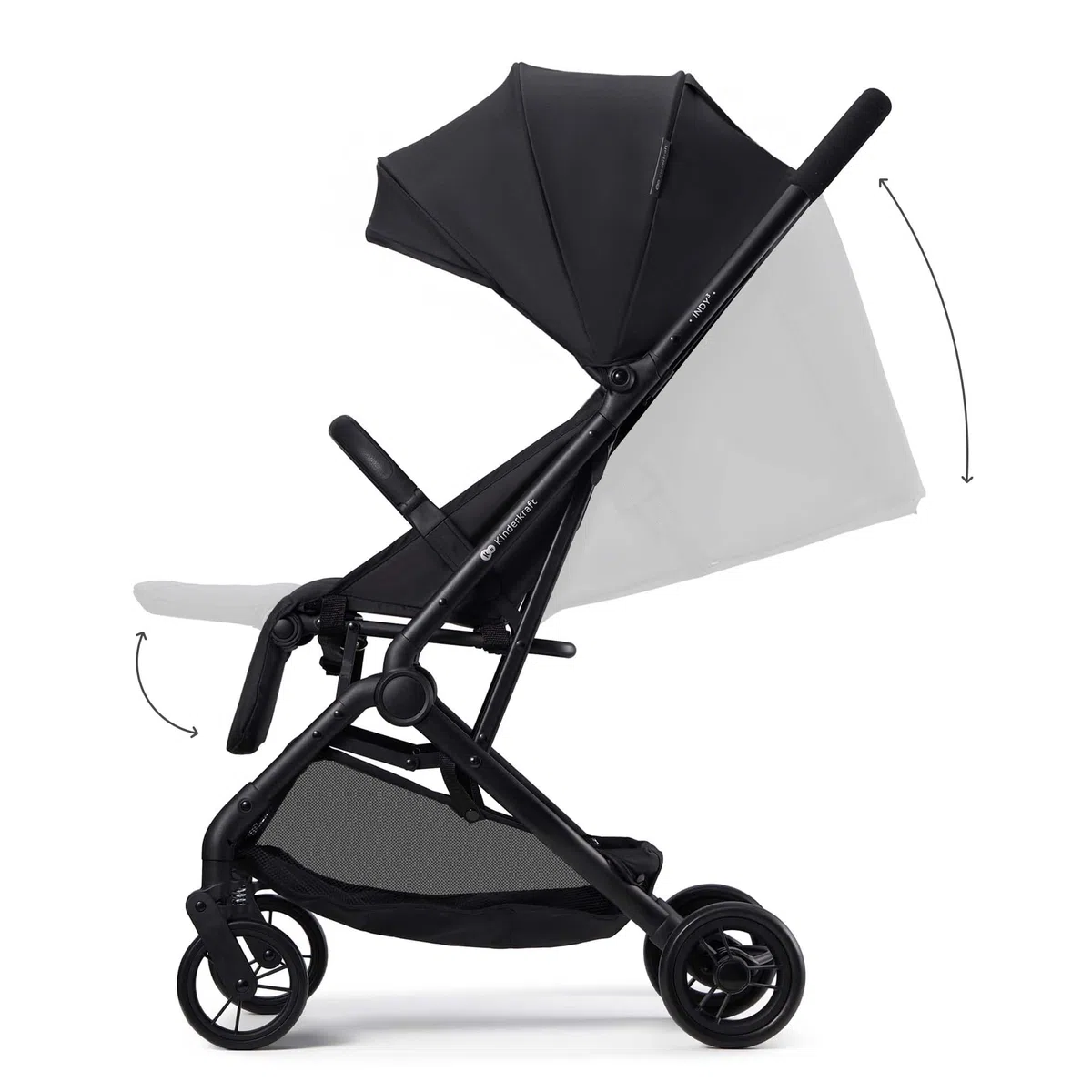 Kinderkraft INDY 3 silla de paseo ligera 7,3 kg, desde el nacimiento hasta 15 kg, plegado con una mano CLICK & FOLD, compacta, ruedas TPR, arnés 5 puntos, Negro