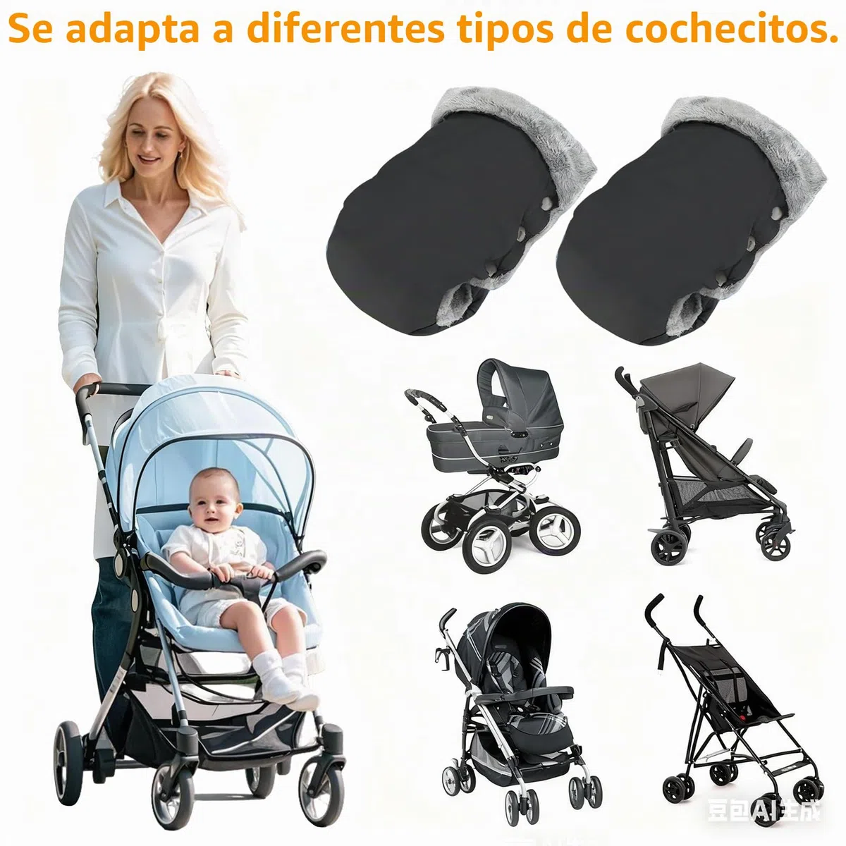 Guantes Carrito Bebé, Guantes Carro Bebe Inviernocon Forro de Felpa Interior, Invierno Protege Manos Guantes, Impermeable y Cortaviento Todos los Cochecitos Bicicleta Silla de Ruedas