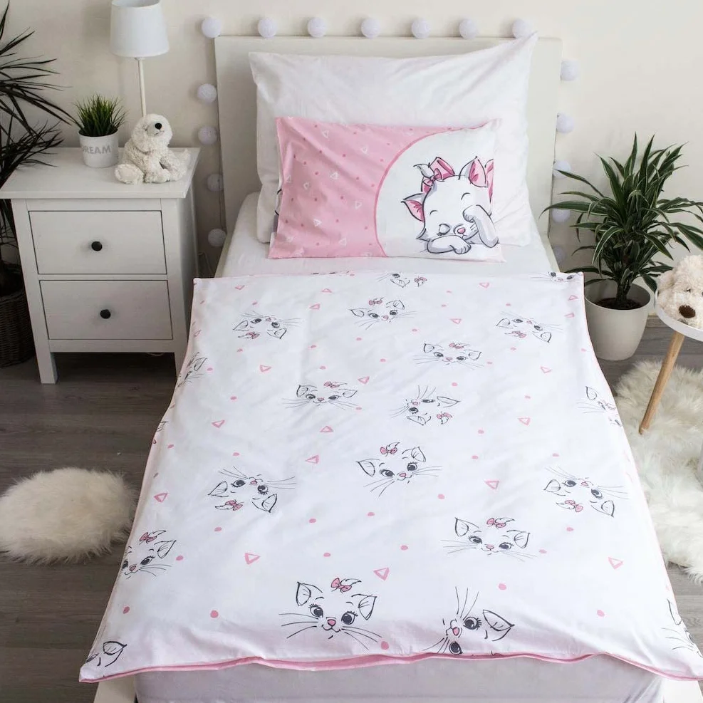 JFabrics Disney Aristogats - Juego de edredón y almohada para cuna de bebé, color rosa claro, juego de ropa de cama para niñas pequeñas, con increíble gato Marie
