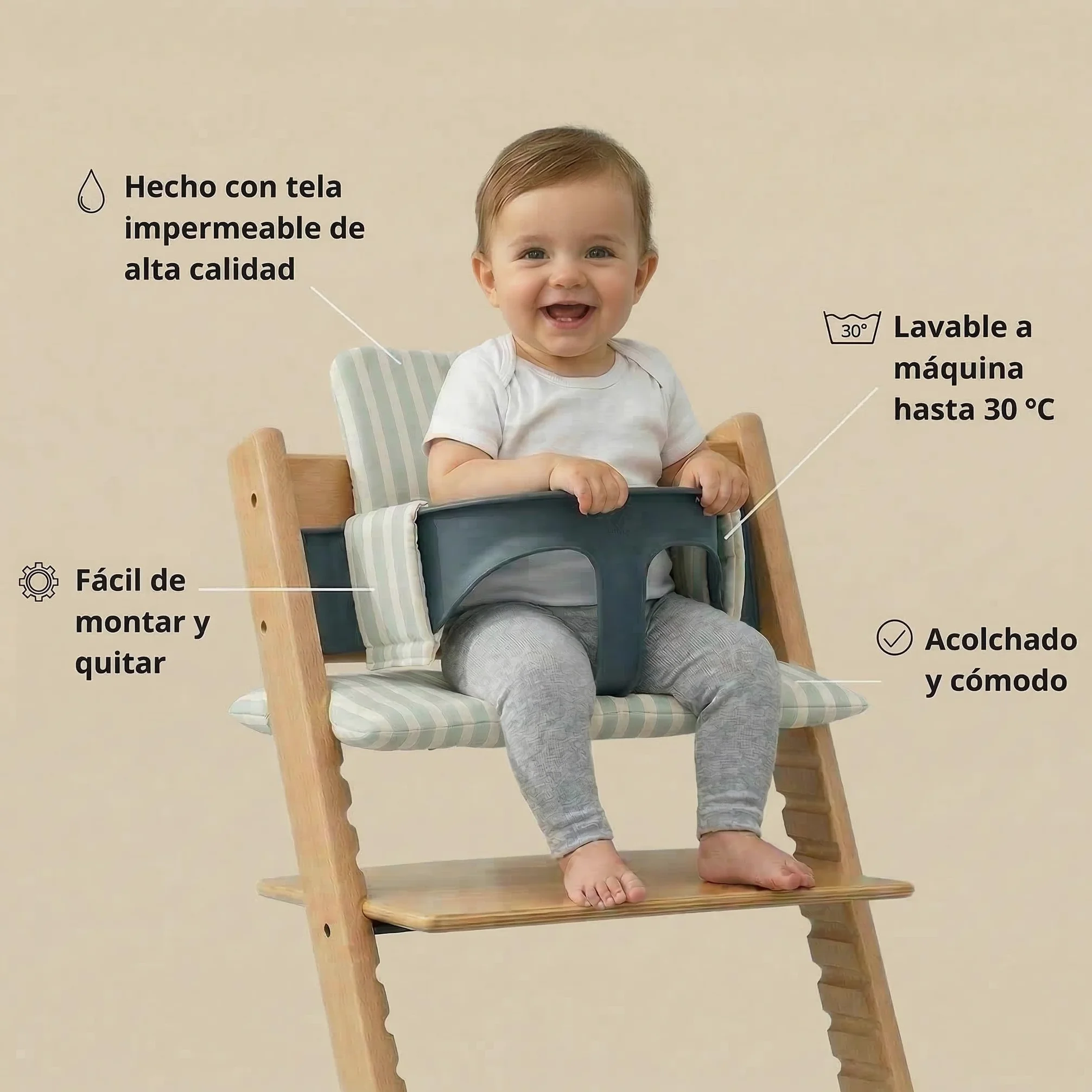 Cojin Trona Bebé Compatible con la Trona Stokke Tripp Trapp Acolchado Impermeable Lavable Funda Antideslizante (Menta)
