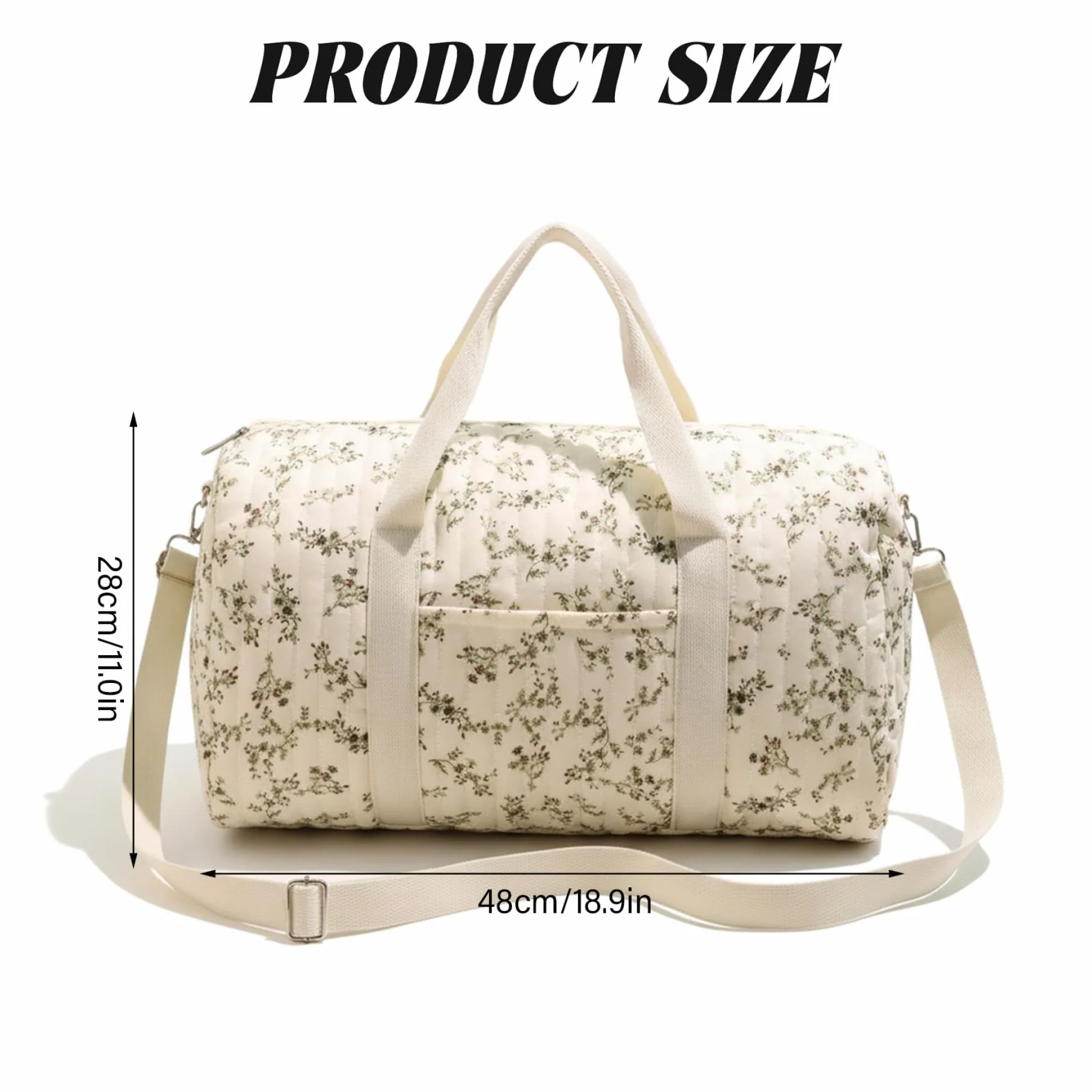 Bolsa de Viaje Acolchada, Bolsa de Fin de Semana Acolchada con Estampado Floral con asa y Correa, Linda de Viaje con Bolsillo y Cremallera para Mujeres, Viajes, Hospital, pañales, Gimnasio, 18