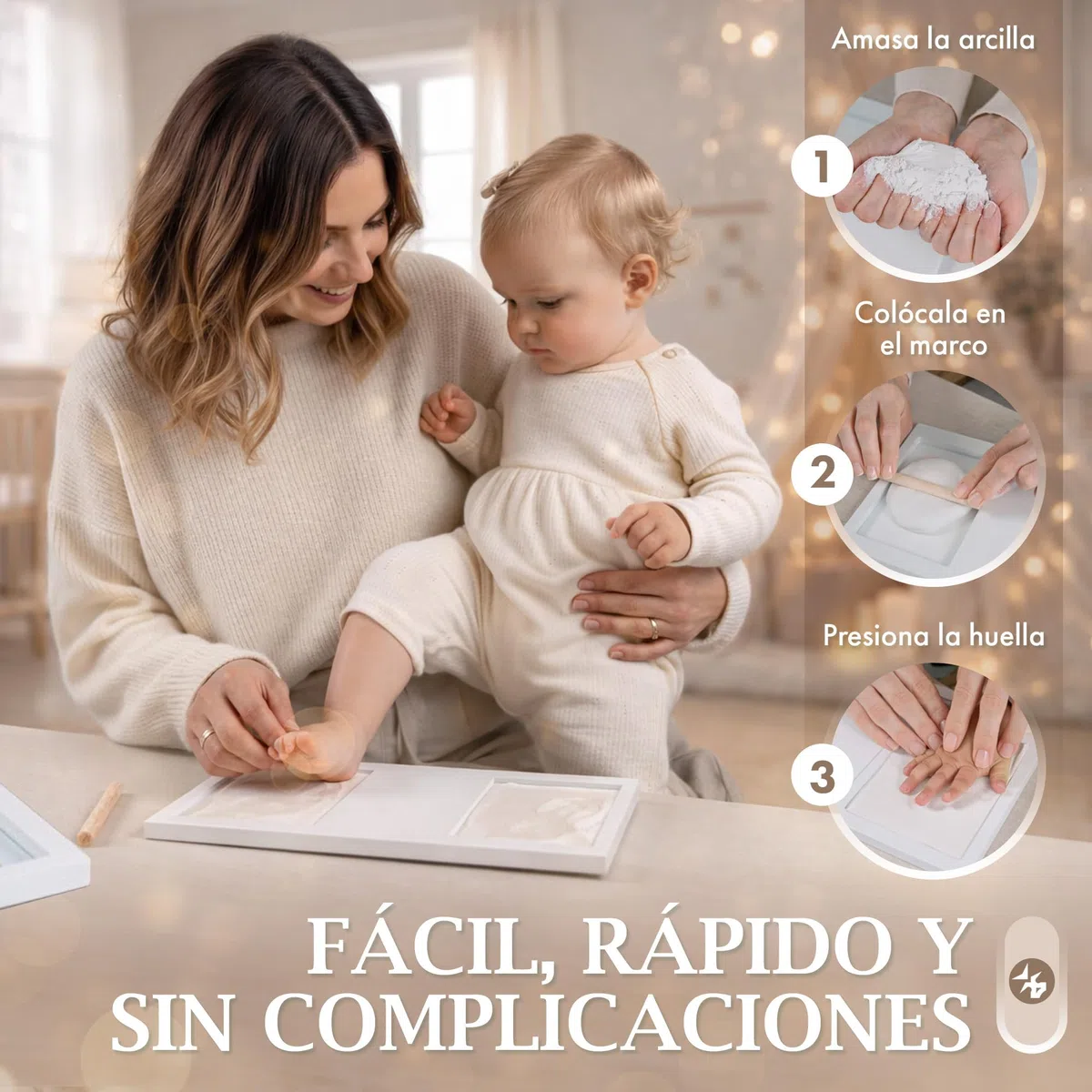 Marco Huellas Bebe Recien Nacido. Cuadro Regalo y recuerdo Original para Nacimiento, Bautizo, Bebes, Recien Nacidos, Embarazadas, Baby shower, Kit Foto para Bebé Niño, Niña con arcilla