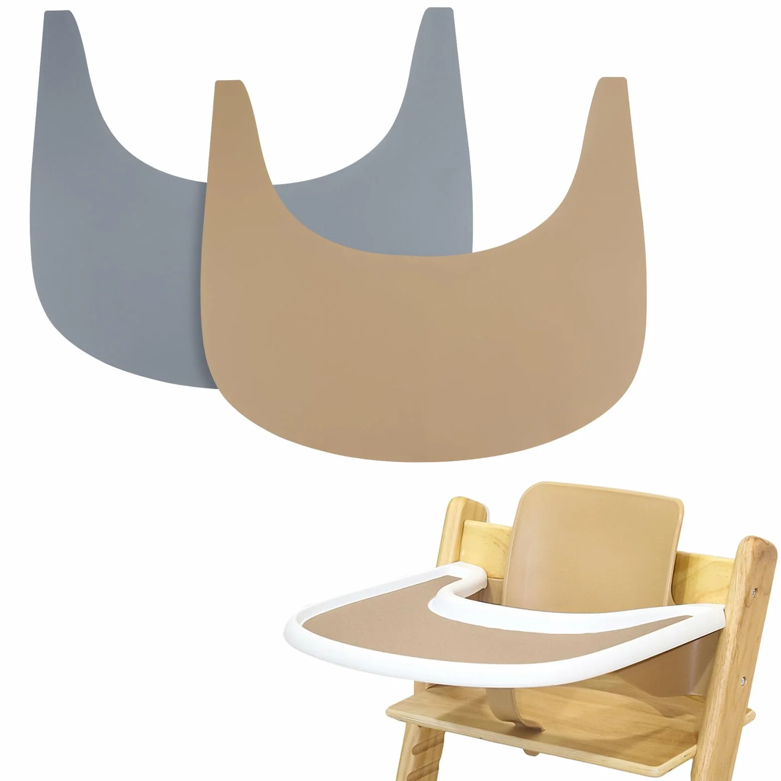 Mantel individual para silla alta, 2 piezas de silicona para silla alta, limpio e higiénico, para cubierta de bandeja de trona Stokke, apto para bandeja de trona Stokke Tripp Trapp (gris/marrón)
