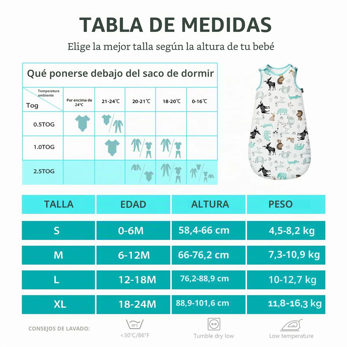 Mosebears Saco De Dormir Sin Mangas 2.5 TOG Manta Ponible De Algodón Suave Invierno Arrullo Infantil Unisex con Estampados Lindos Y Cremallera Facilitada (Ciervo, 0-6 Meses)