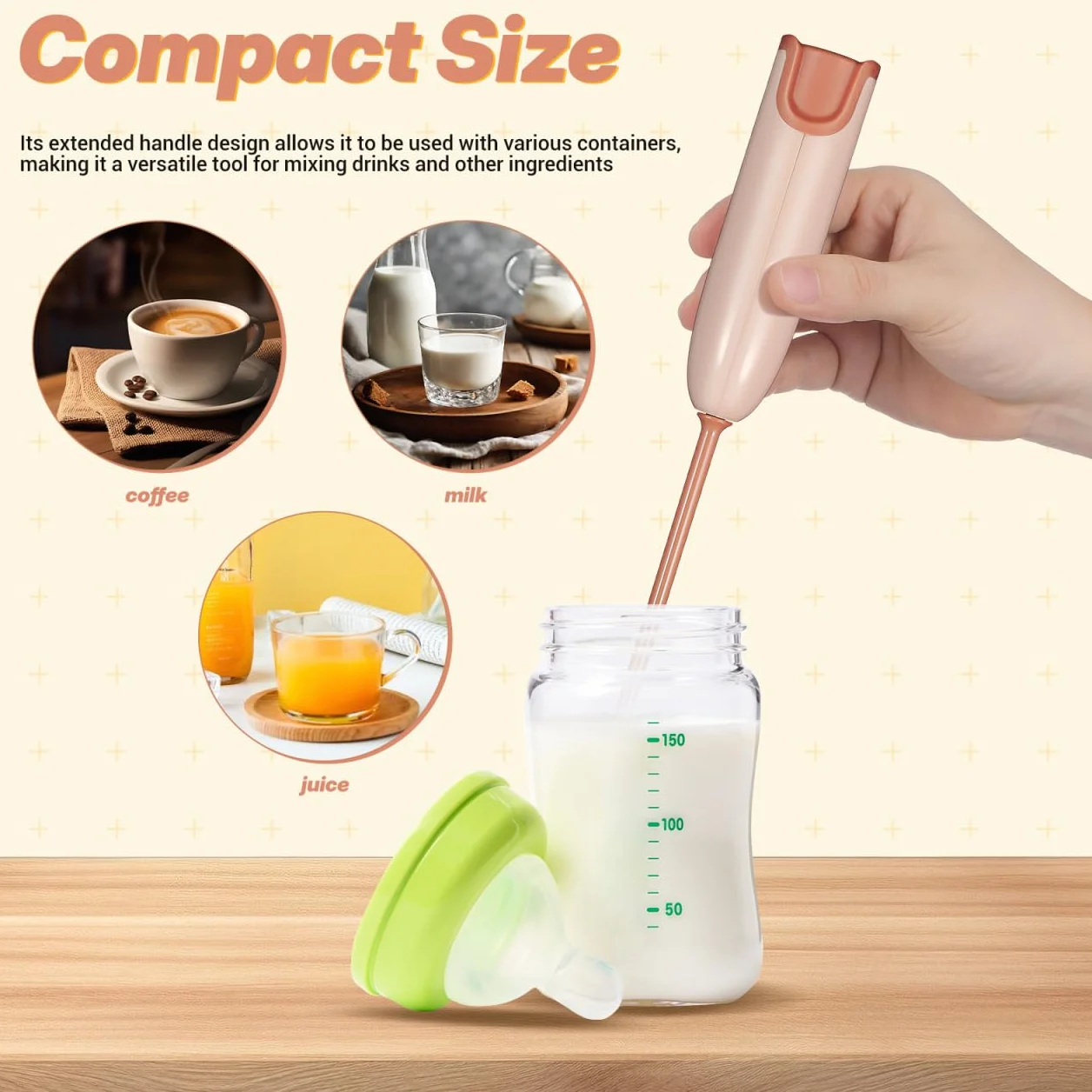 Toyvian - Mezclador eléctrico portátil de mano para leche infantil con mango alargado, mezclador rápido y fácil para leche en polvo y bebidas, desmontable y simple