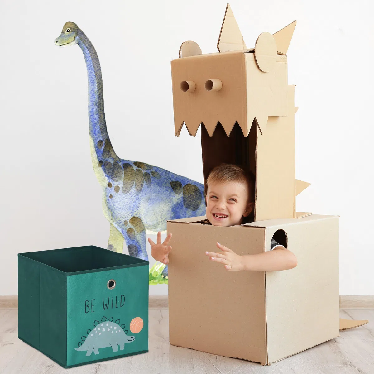 Relaxdays Set 3 Cajas Plegables con Motivos Animales para niños, estanterías cúbicas, 30x30x30 cm, Textil Multicolor