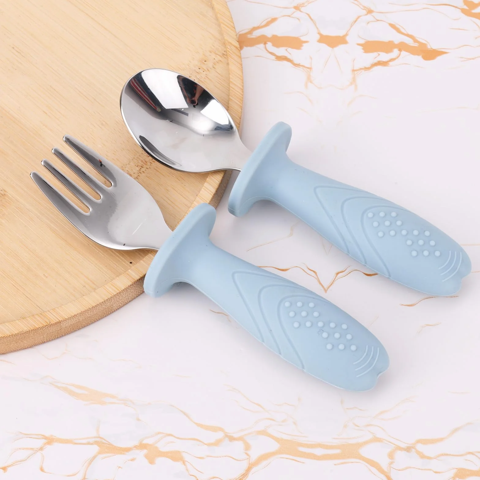 lasuroa Juego de 4 Platos de Acero Inoxidable para Bebé: Incluye 1 Plato con Compartimentos y Ventosa, 1 Tazón con Doble Asa, 1 Tenedor y 1 Cuchara Bandejas para Aperitivos y Artículos Alimentación