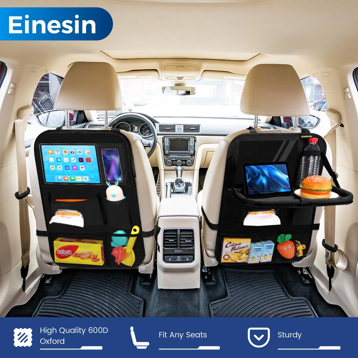 Einesin Organizador Asiento Coche, Organizador Asiento Coche Niños, con Comedor Poseedor Bandeja, Sostenedor de Tablet-Bolsillo