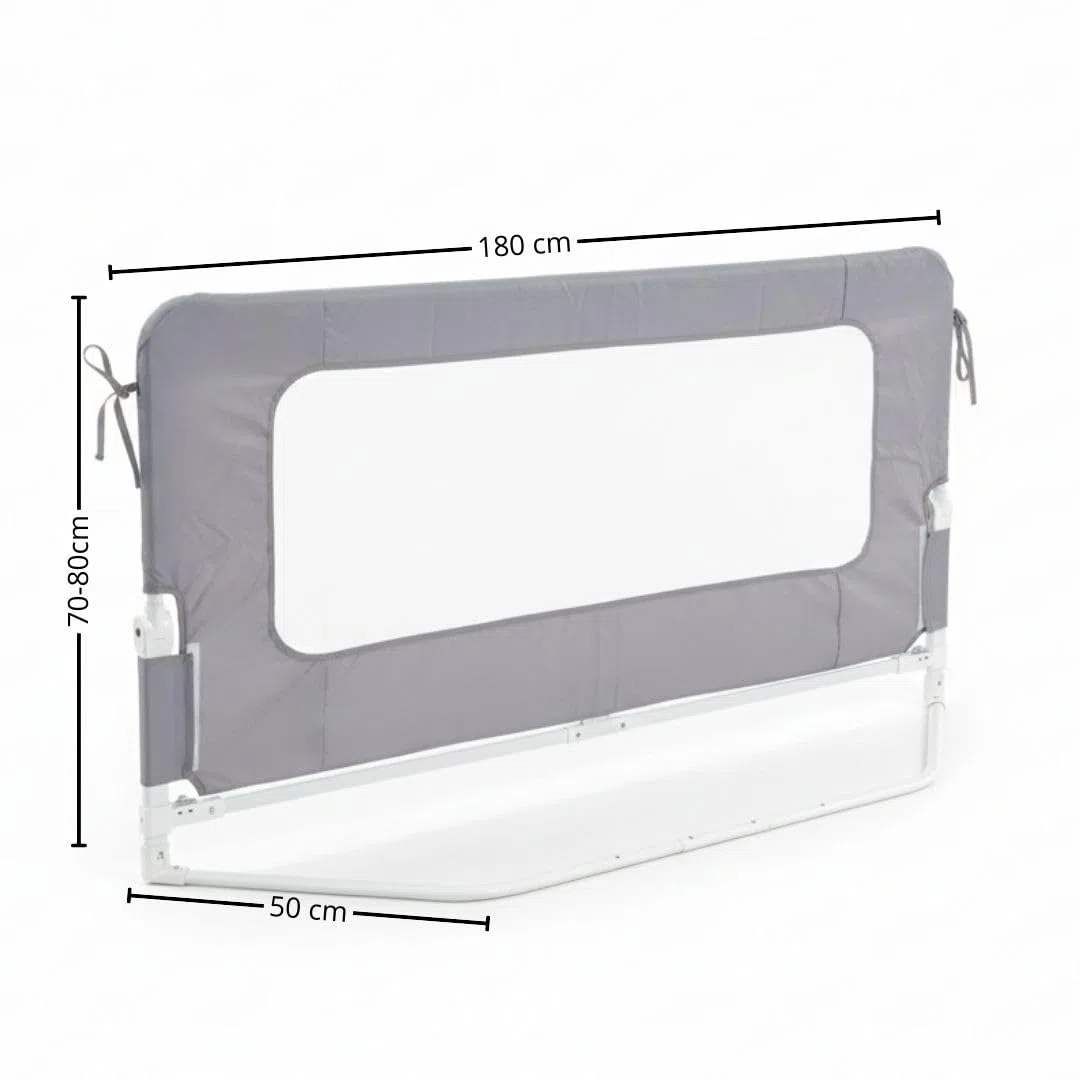 Barandilla de Seguridad para Cama 180 cm | 10 Alturas Ajustables | Panel Transparente | Sistema Plegable para Bebés y Niños | Protección Anticaídas Compatible con Todos Colchones (Gris, 180cm)