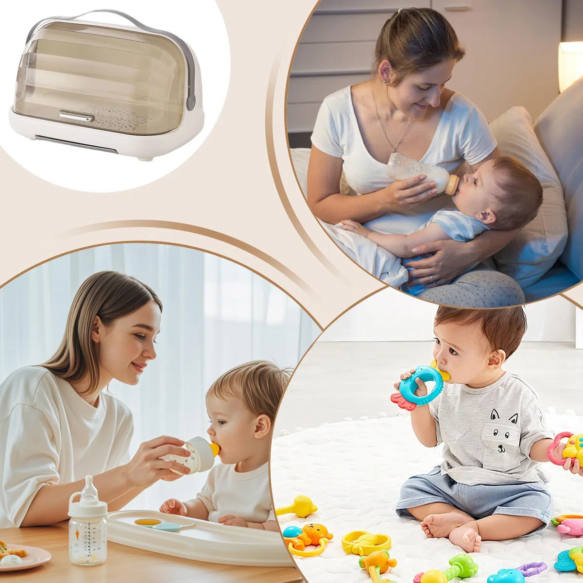 Genérico Secador De Biberones - Base Compacta Antideslizante | Organizador De Secado con Tapa Transparente | para Cocina Comedor Dormitorio y Viaje con Tetinas y Vasos