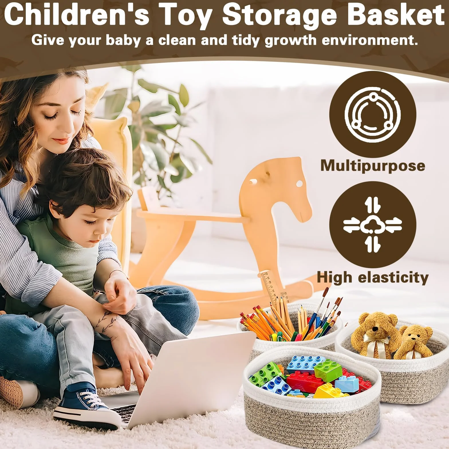 FAMKEEP 5 Piezas Cestas Almacenaje de Cuerda de Algodón,Juego de Cajas de almacenaje,Cestas Pequeñas para Organización y Almacenaje Para Dormitorio, Baño, Cocina, Armario, Juguetes, Maquillaje