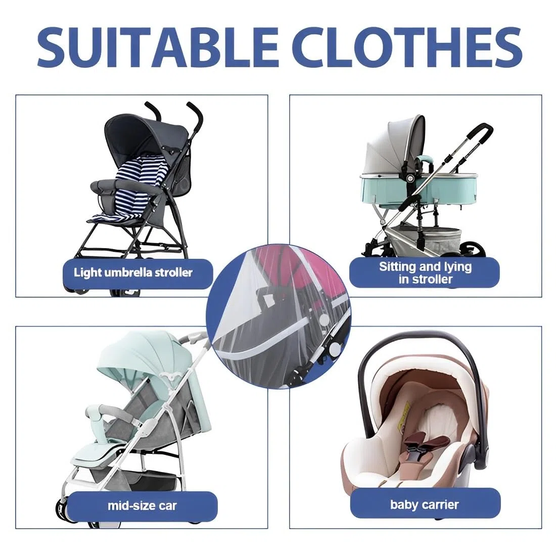 Mosquitera Universal para Capazo, Asiento de Coche, Cama, Paraguas, Protección contra Insectos para Bebés y Niños