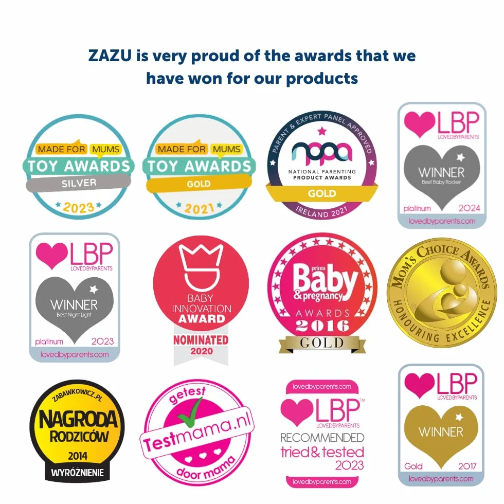 ZAZU Suzy The Baby Shusher - Ayuda para dormir y chupete para bebés | 7 melodías relajantes incluyendo latidos del corazón y ruido blanco | Máquina de sonido sobre la marcha con sensor de llanto |