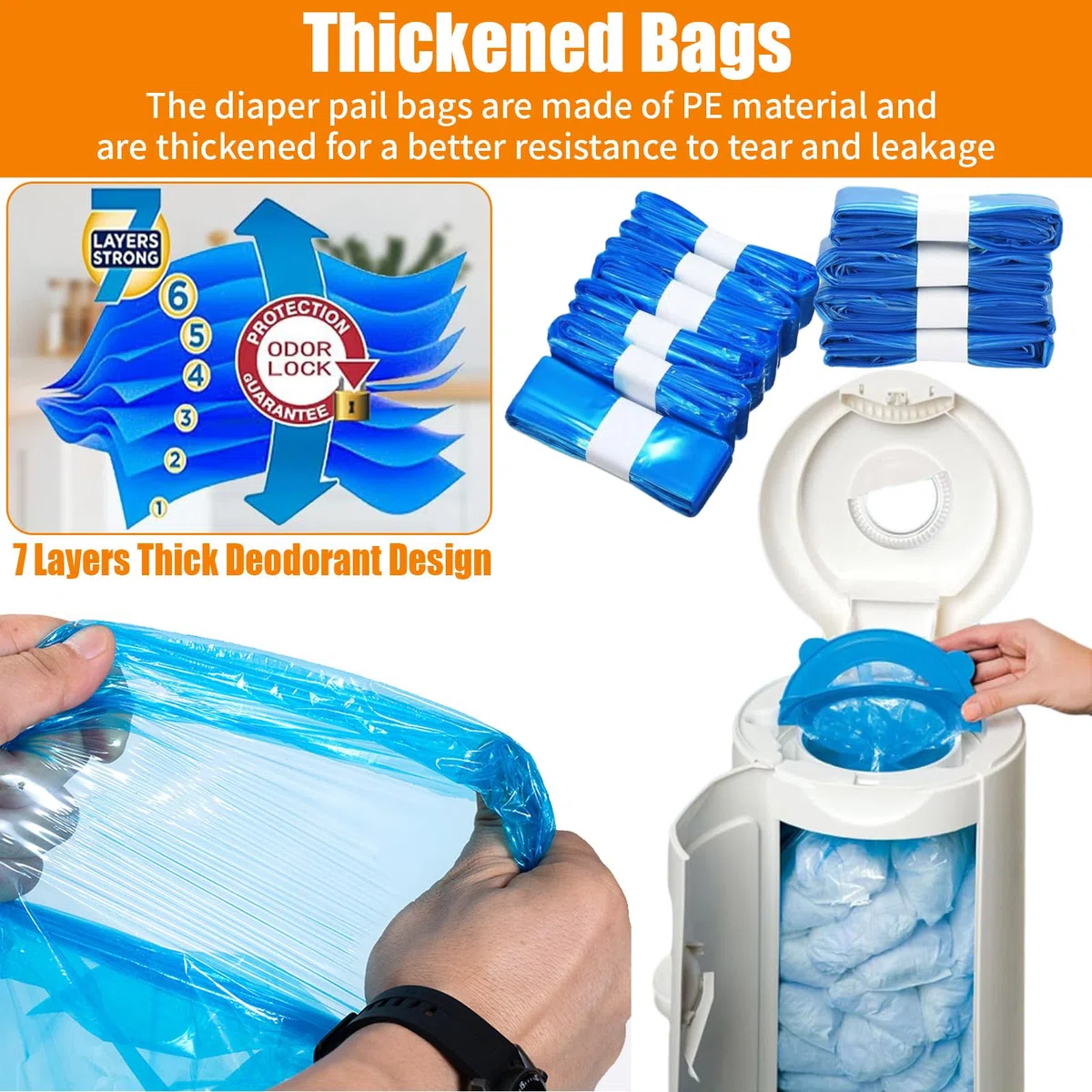 10 Recambios Cubo Pañales Bebé, Bolsas Pañal Longitud Extendida 4,5 M, Bolsa Plástico Contra Olores Desechables, Reposición Contenedor Pañalito para Papeleras Compresa Infantil Todos,Cubos Arena Gatos