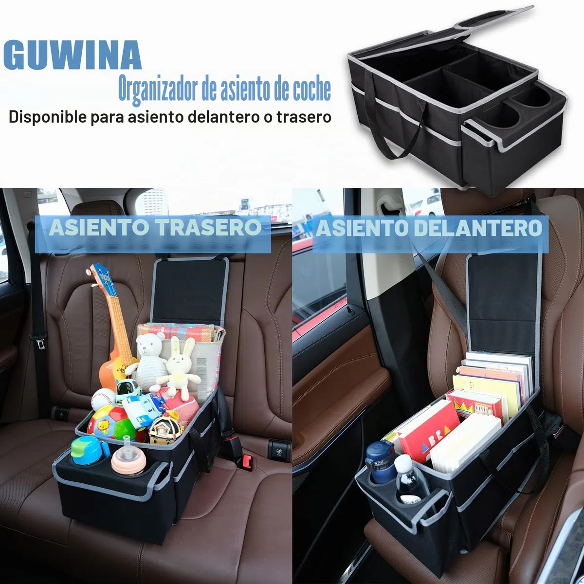 Organizador Coche para Asiento Delantero Trasero de Coche, Plegable Organizador de Asiento de Automóvil Varios Compartimentos, para Ropa, Juguetes y Suministros de Oficina (Negro)