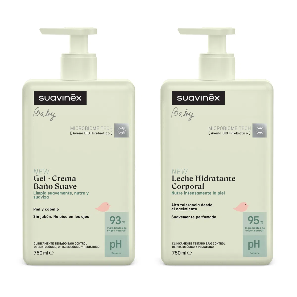 Suavinex, Pack Bebé Gel Champú Suave Piel y Cabello, sin Jabón, 750 ml + Leche Hidratante 750 ml, Apto Pieles Sensibles y Recién Nacidos, 93-95% Ingredientes Origen Natural