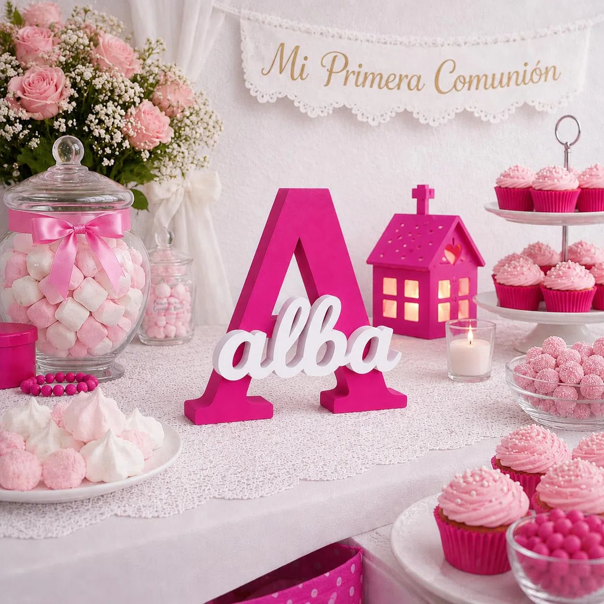 Inicial Personalizada con Nombre en 3D | Decoración Hogar y Eventos | Letras Personalizadas de PLA | Regalo Original para Nacimiento, Comunión y Decoración de Hogar y Eventos (Fucsia)