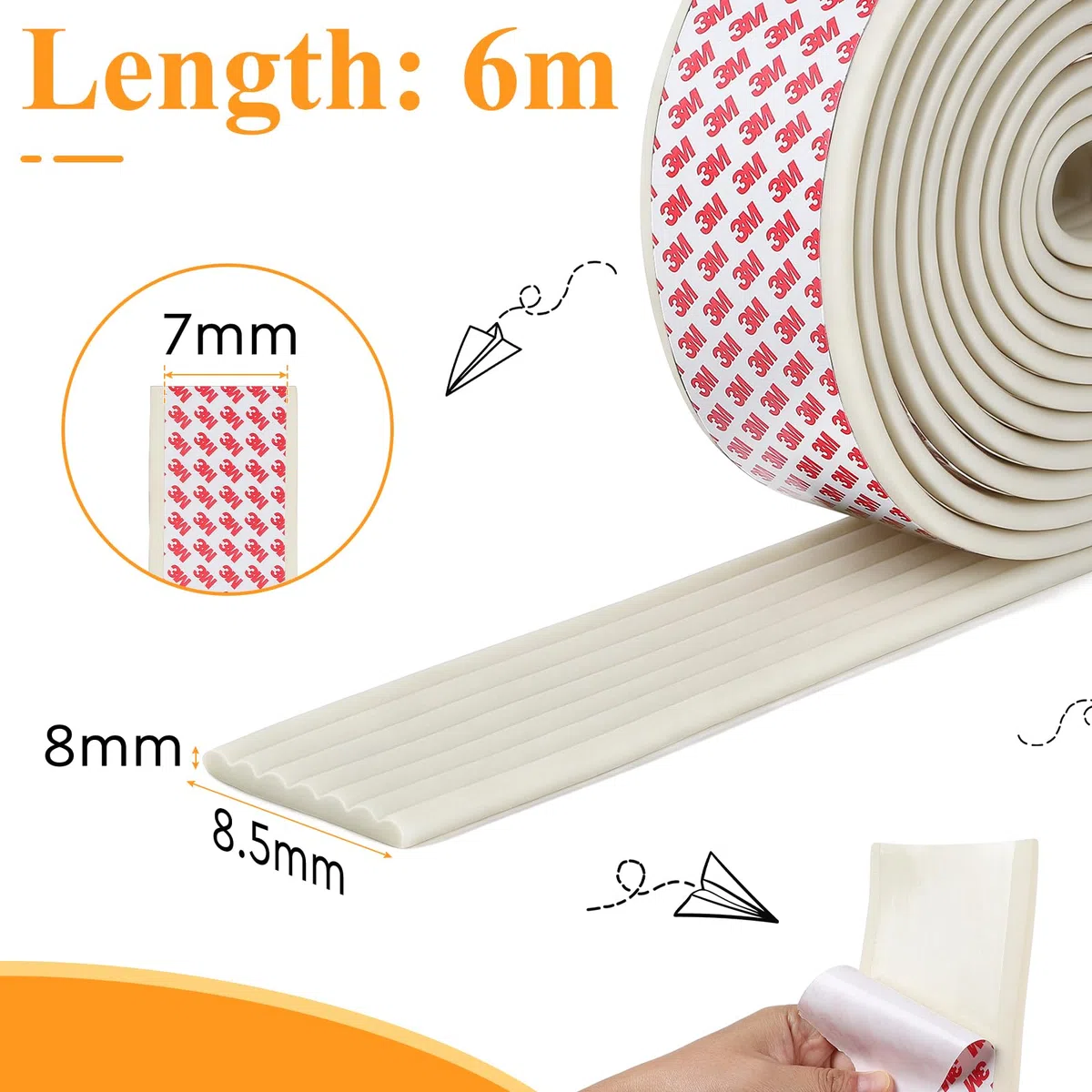 EFUTURETIME Protector de Bordes de Espuma Autoadhesivo 6M, 8 cm de Ancho y 0,8 cm de Alto, Protector de Esquinas para Muebles, DIY (Blanco cremoso)