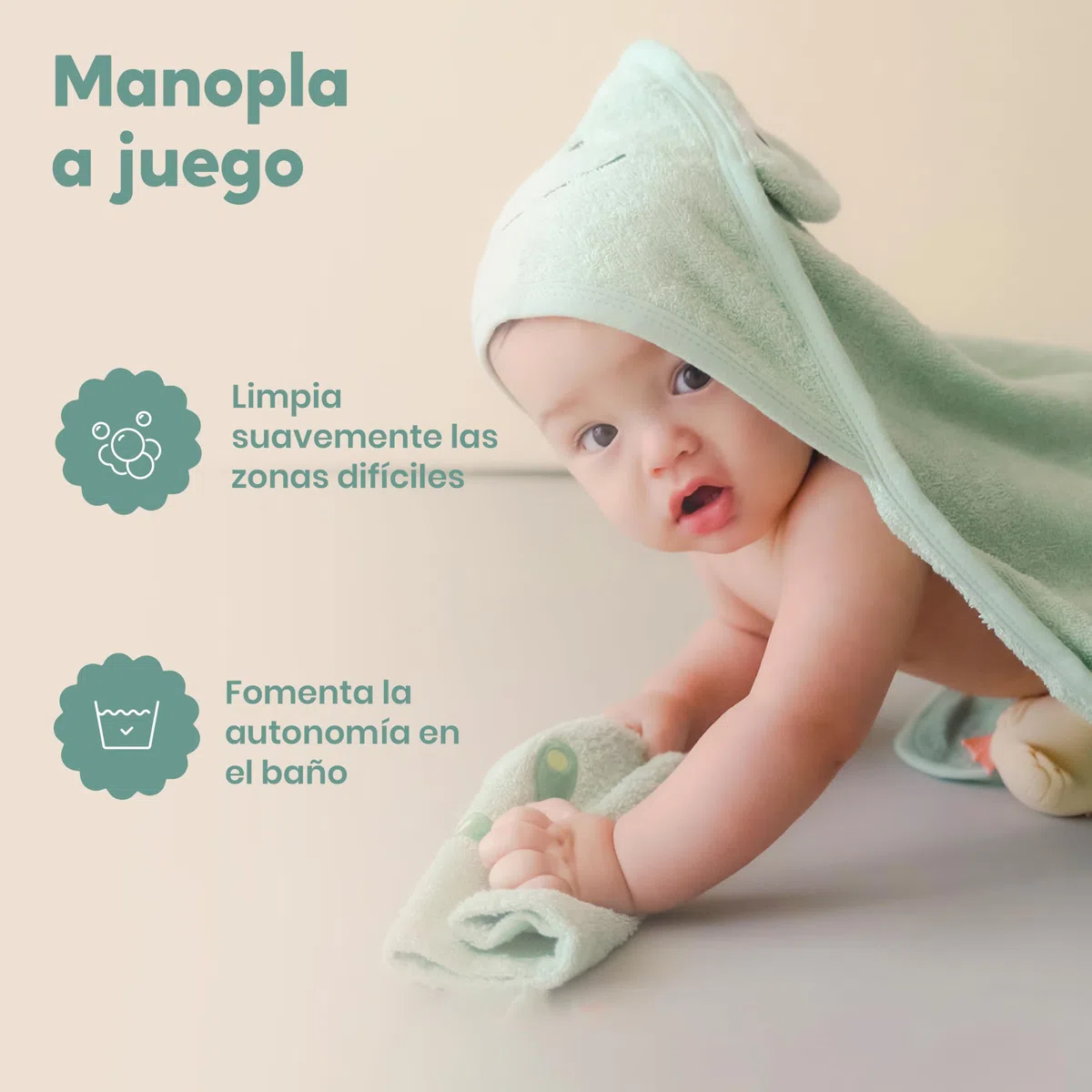 CuddleBug Set de Capa de Baño con Capucha y Manopla para Bebé - 100% Algodón Rizo - Toalla Infantil Ultra Suave y Absorbente para Recién Nacidos y Niños (85 x 85 cm) - Frog