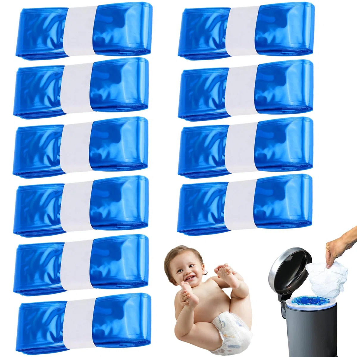 10 Recambios Cubo Pañales Bebé, Bolsas Pañal Longitud Extendida 4,5 M, Bolsa Plástico Contra Olores Desechables, Reposición Contenedor Pañalito para Papeleras Compresa Infantil Todos,Cubos Arena Gatos