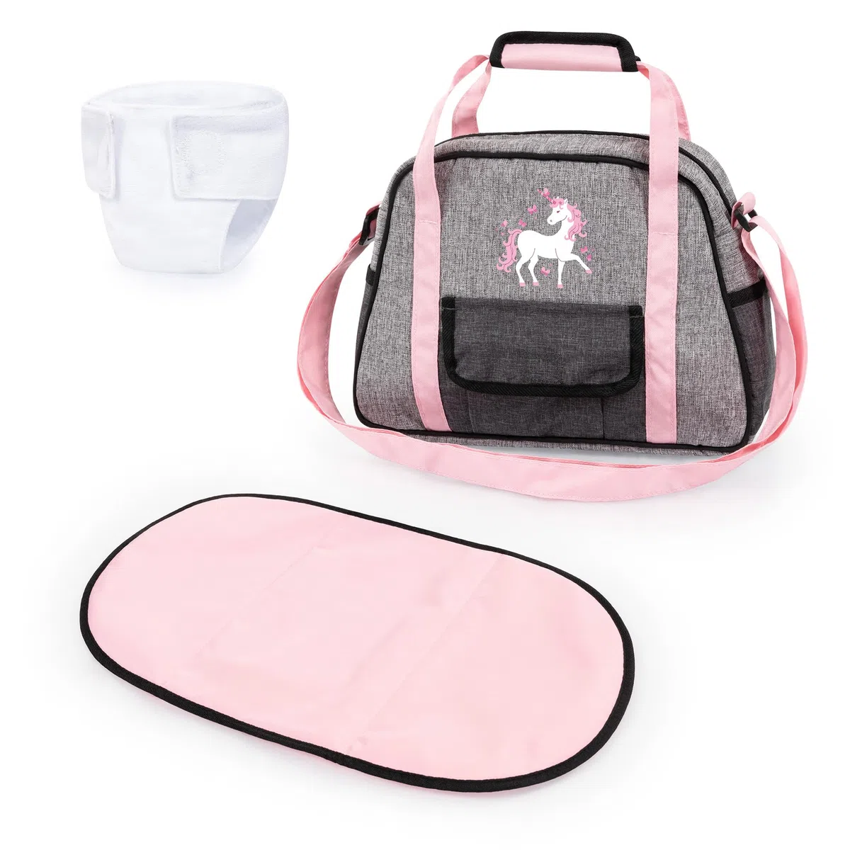 Bayer Design 69033AB Bolso Cambiador para muñecas, Cambiador, pañal muñeco, Jeans-Gris, Rosa