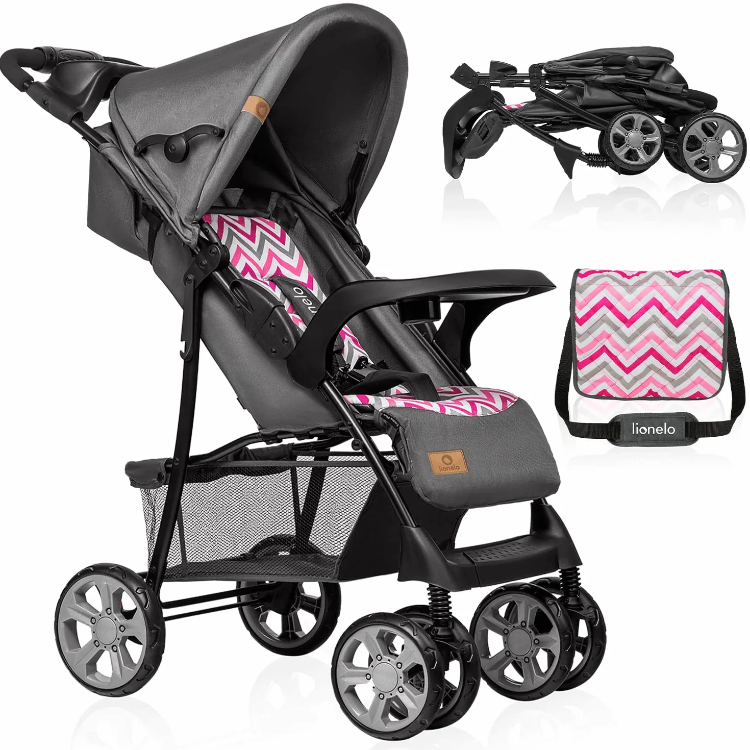 LIONELO Emma Plus Silla de paseo hasta 15 kg 6-36M Respaldo ajustable Cinturón de seguridad de 5 puntos Capucha profunda Organizador para padres