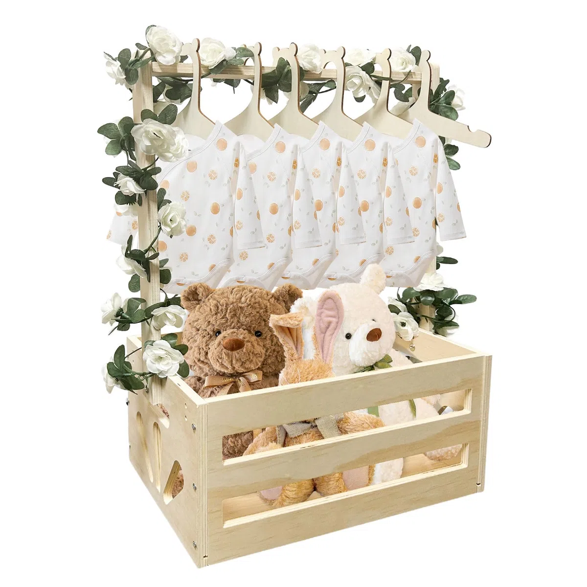 Cesta de madera para bebé, regalo con asa, cajas de baby shower, cesta de lavandería, recién nacidos, ducha, práctica caja de almacenamiento para niños y niñas, embarazo (color madera)