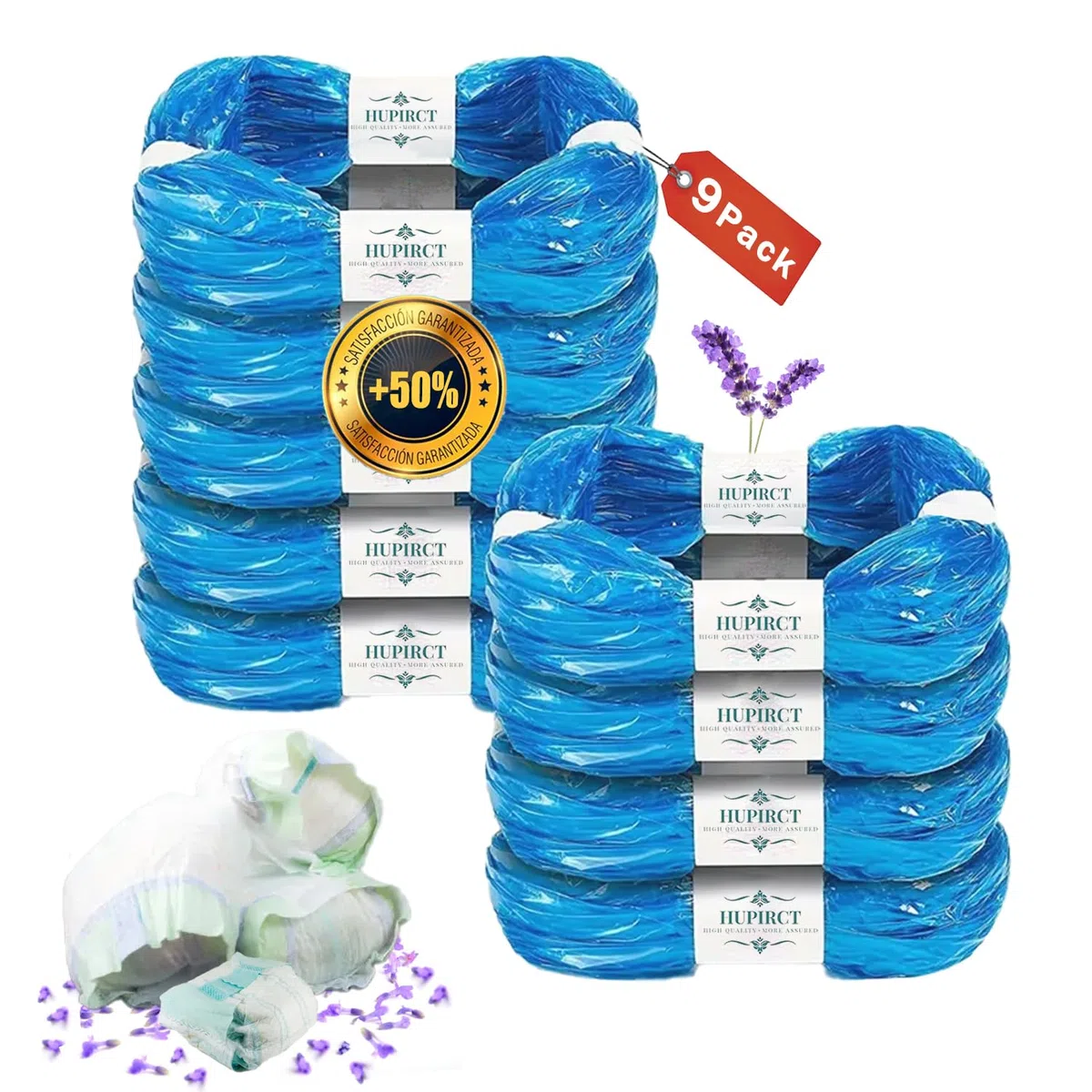 9 Piezas Recambios Cubos de Pañales, 6,5M originales Recambios Cubos Pañales, Mayor Capacidad, Material EVOH Resistente a Los Olores, Siete Capas de Espesor, Súper Compatibilidad