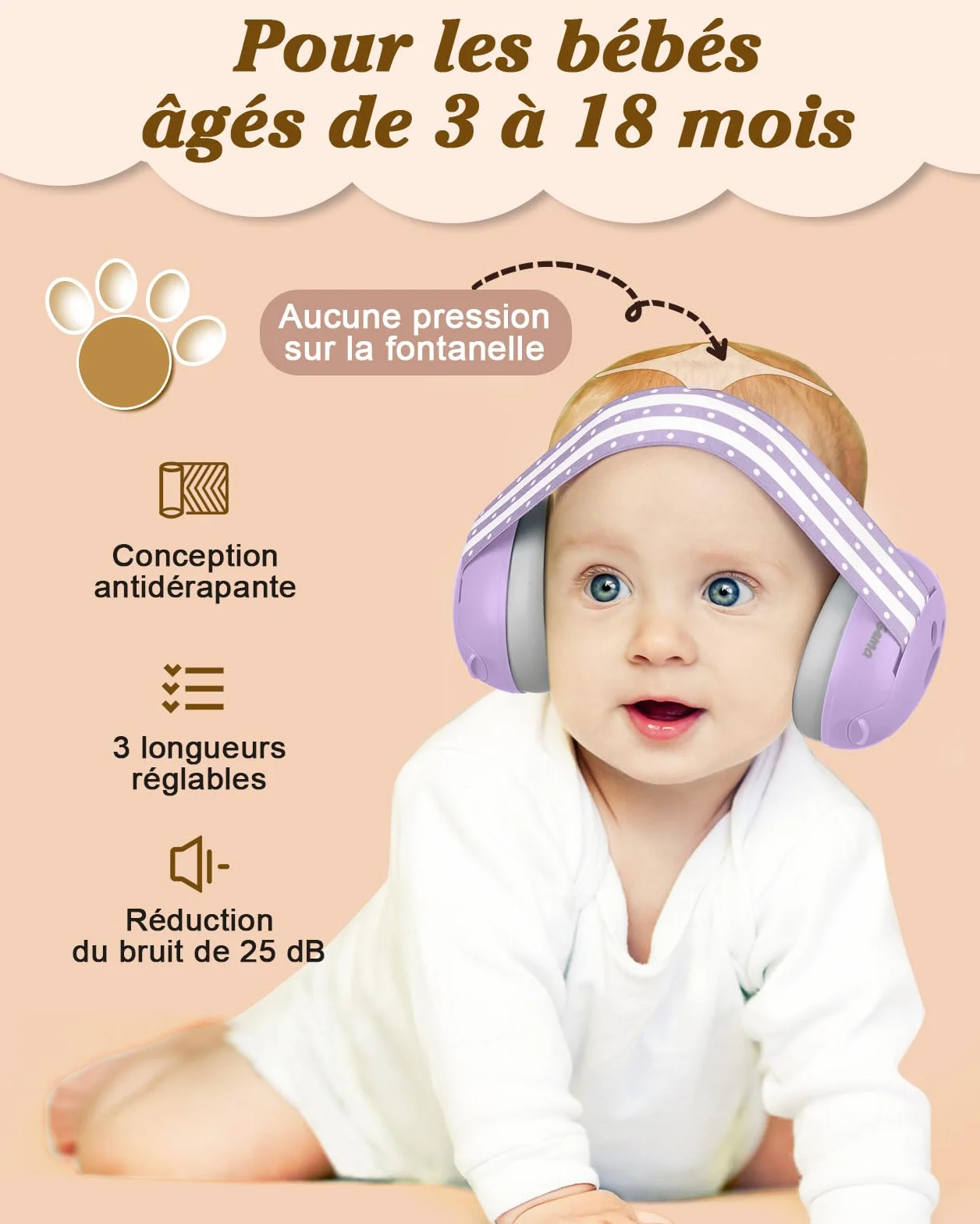 Lilian & Gema 2 en 1 casco antiruido para bebés, casco antiruido, cómodo y ajustable, protección auditiva para niños menores de 48 meses, adecuado para el sueño y las actividades