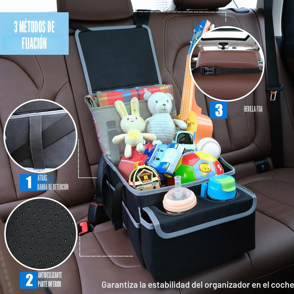 Organizador Coche para Asiento Delantero Trasero de Coche, Plegable Organizador de Asiento de Automóvil Varios Compartimentos, para Ropa, Juguetes y Suministros de Oficina (Negro)