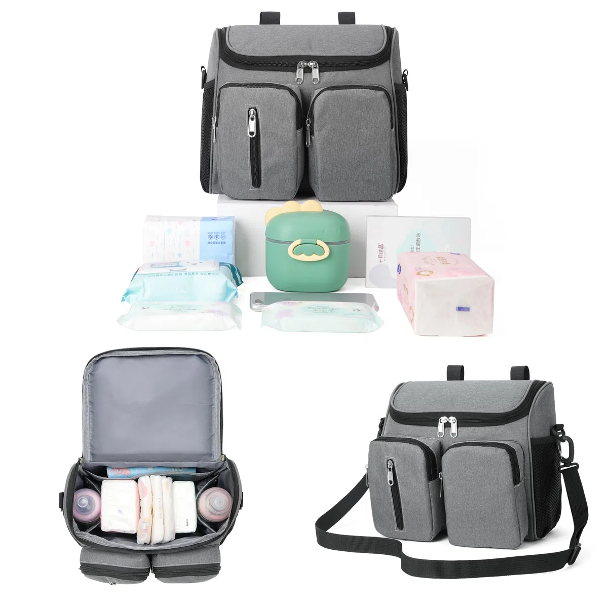 Organizador Multifuncional para Cochecito de Bebé,Correa de Hombro Ajustable,Gran Capacidad para Artículos Esenciales del Bebé,Ajuste Universal para Todos los(2411-Black)