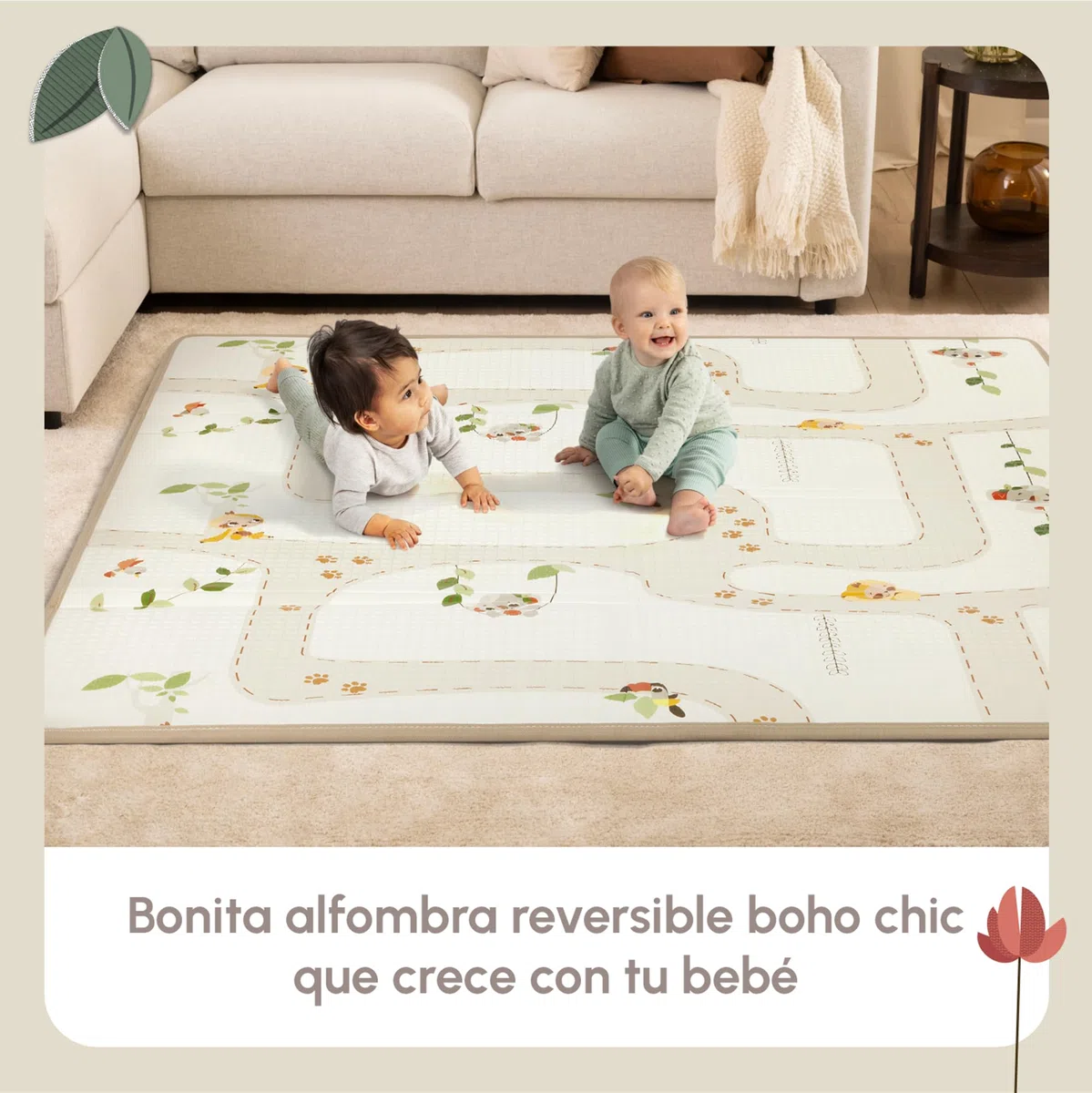 Tiny Love Manta de actividades XL plegable de espuma, Manta para bebé, +0 meses, Reversible, Manta ligera y plegable, 150x150 cm, Suave y gruesa (1 cm), Resistente al agua, Fácil de limpiar, Boho chic