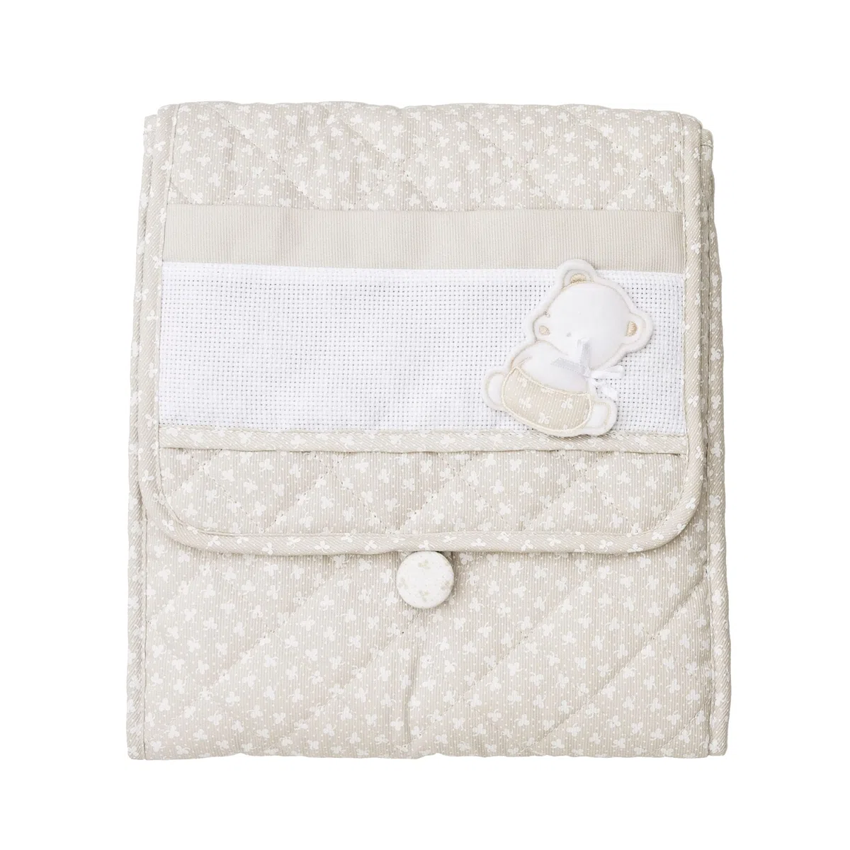 FILET - Cambiador de Ropa de Viaje, Cambiador Portátil para Cambio de Pañales, Realizado en Algodón Acolchado, con Bolsillo en Tela Aida para Bordar, Made in Italy, Trébol Paloma