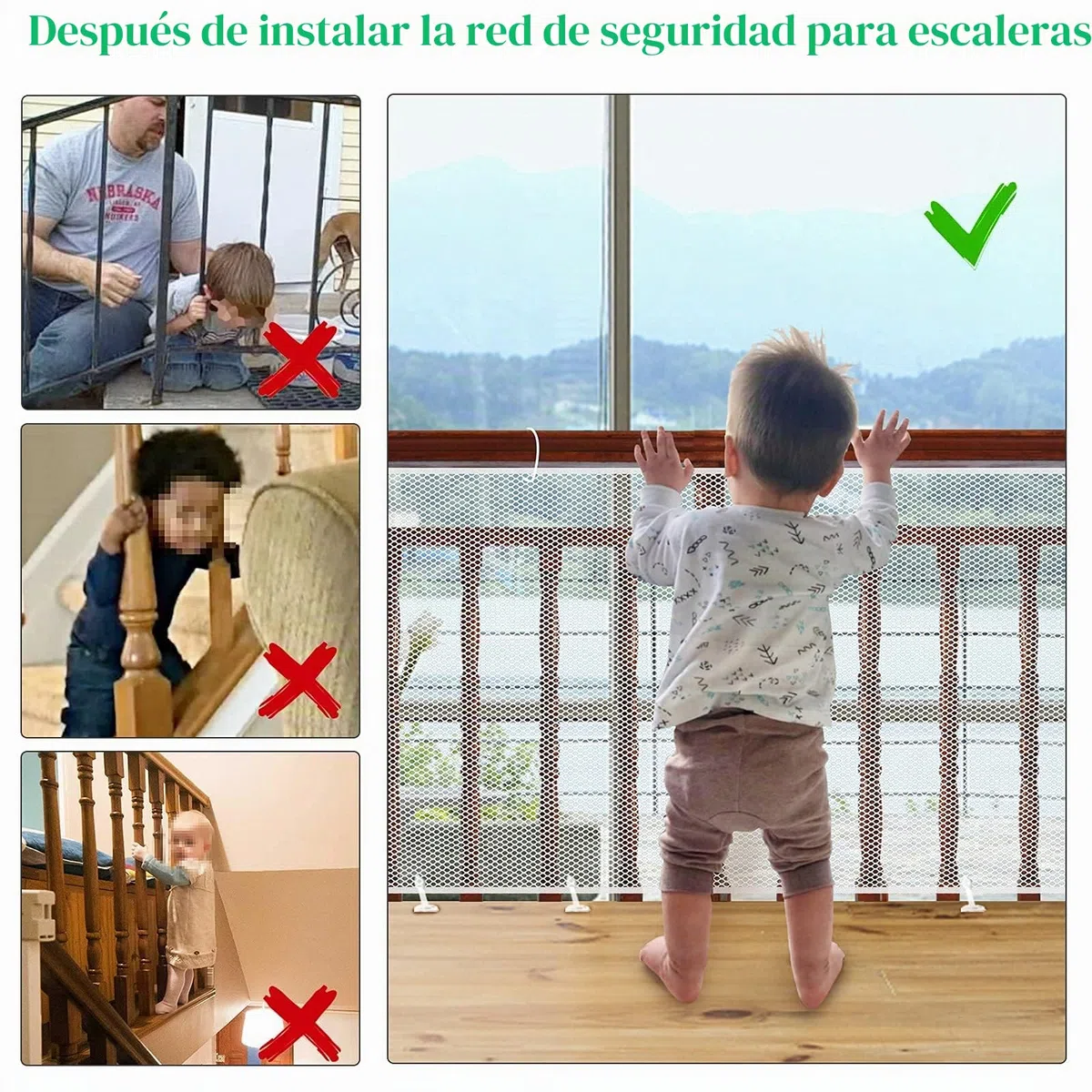 Red de Seguridad para Niños, Bebé Red de Seguridad para Balcón y Escaleras, 300Lx90H CM Robusto Ajustable Malla de Protección de Valla de Barandilla para Infantil, Blanco