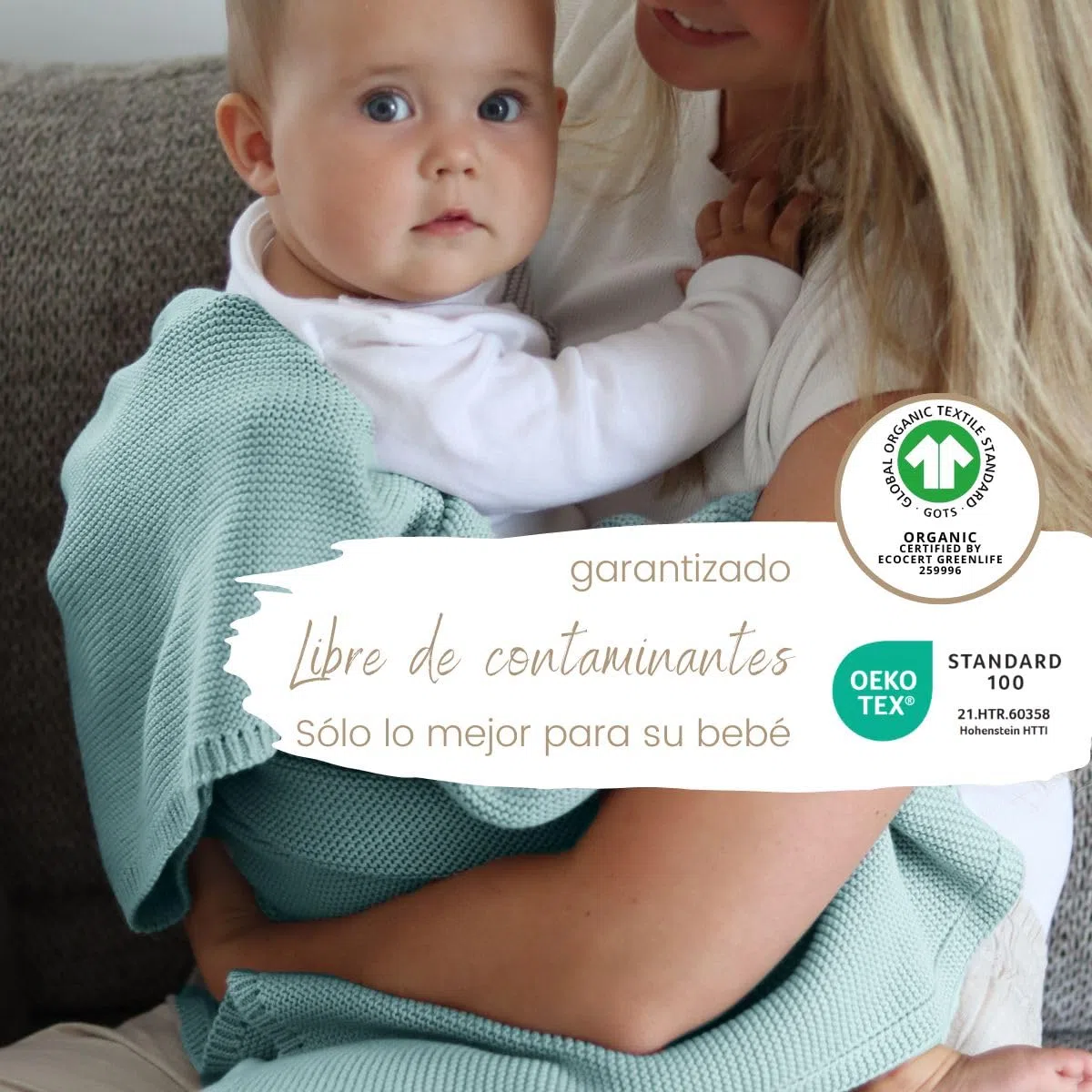 DIKOS Manta Bebé 100% algodón orgánico Gots | Mantita Bebé Necién Nacido | Manta de Punto para Niño y Niña | Accesorios para Bebes | Arrullo Bebe Recien Nacido Regalos Canastilla (Menta)
