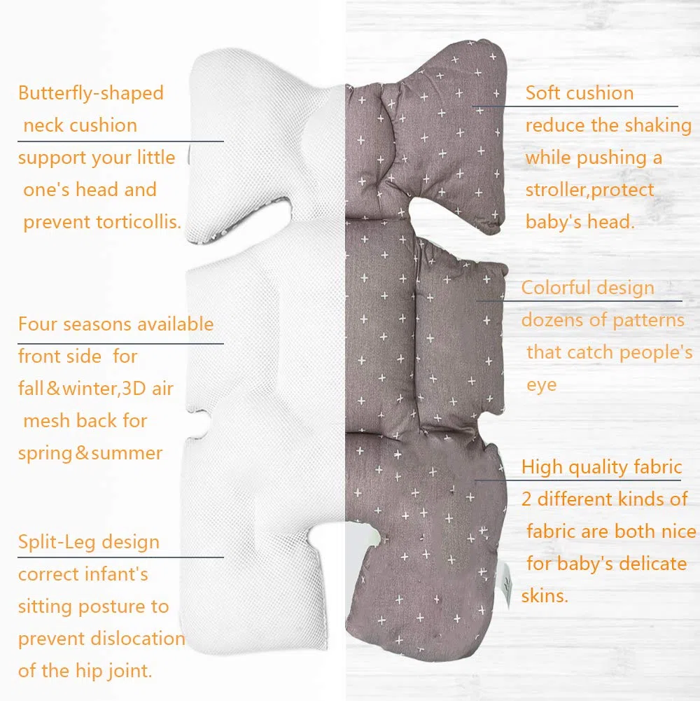 Miracle Baby Cojín Carro Bebe, Colchoneta Silla Paseo Universal, Colchoneta Silla Paseo Transpirable 100% Algodón, Colchoneta Silla Bebe Uso de Doble Cara para Bebe,70 * 38cm, Cruz gris